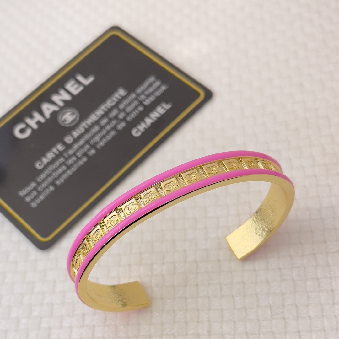 Chanel Gold-Tone & Enamel CC Monogram Open Cuff Bangle