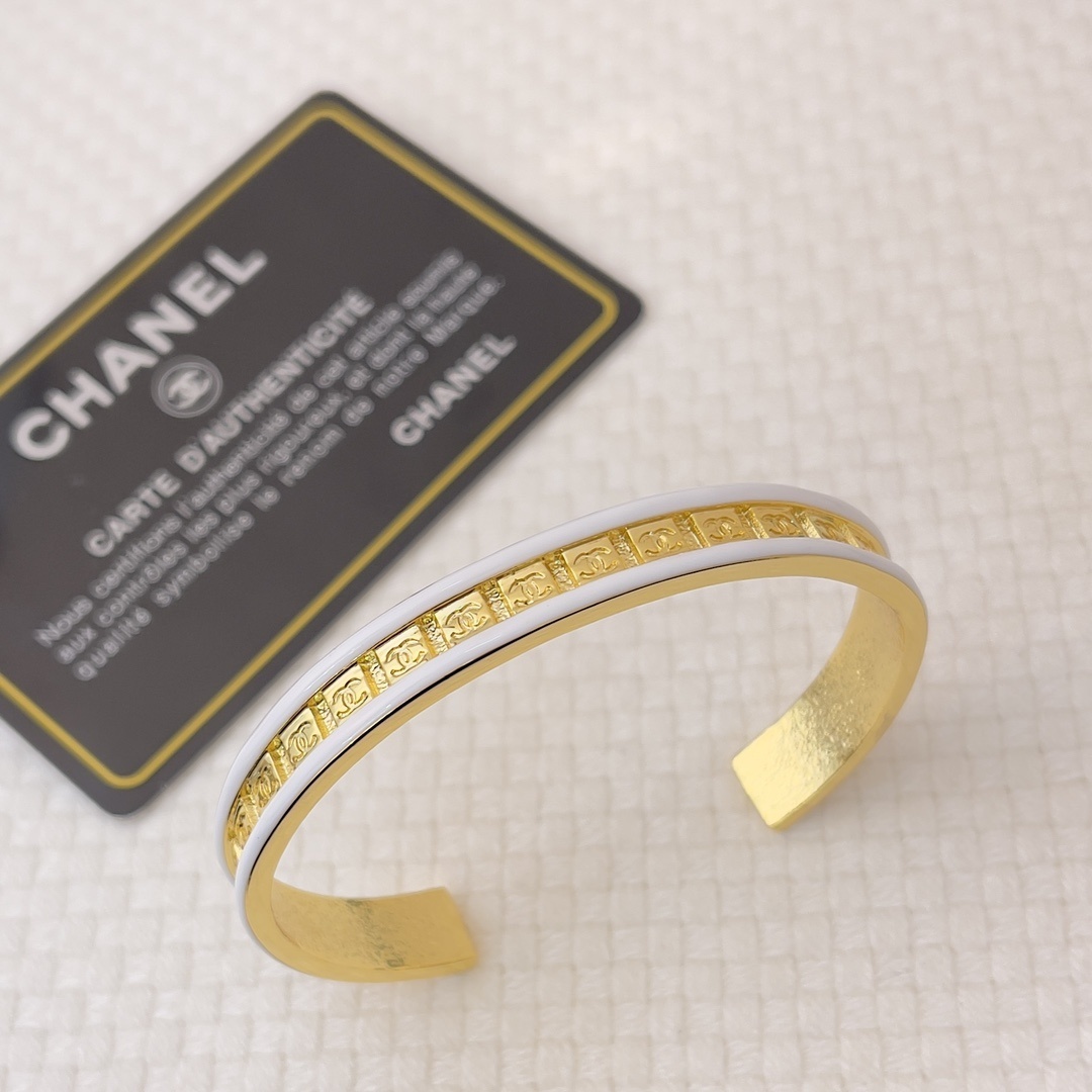 Chanel Gold-Tone & Enamel CC Monogram Open Cuff Bangle