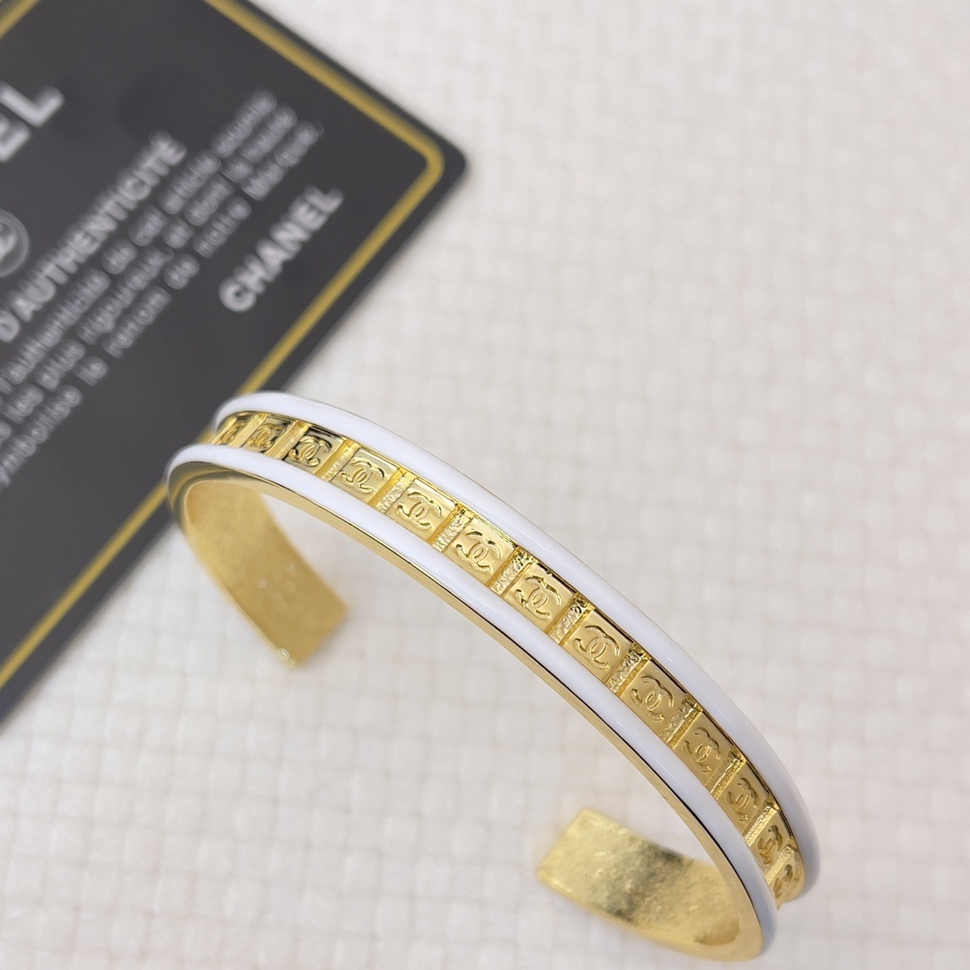 Chanel Gold-Tone & Enamel CC Monogram Open Cuff Bangle