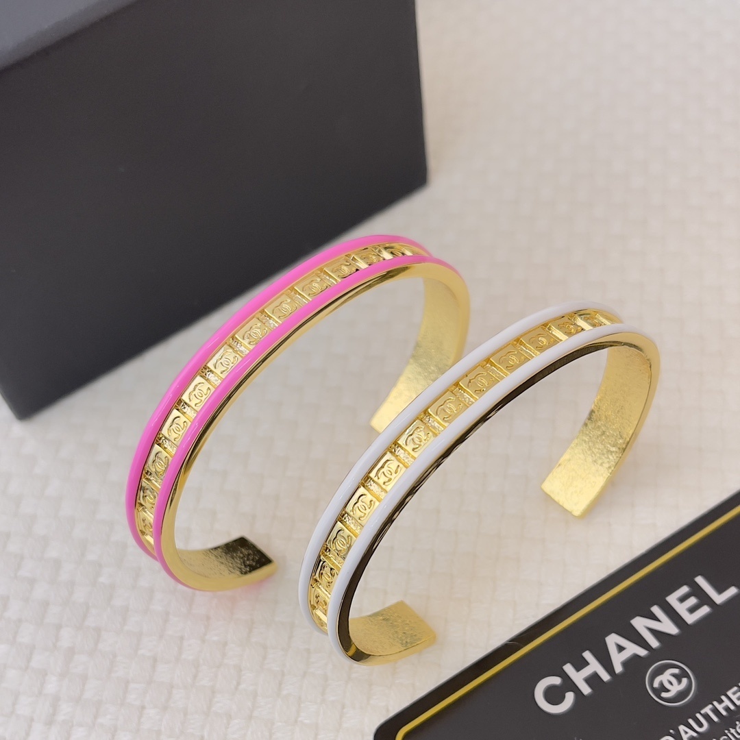Chanel Gold-Tone & Enamel CC Monogram Open Cuff Bangle