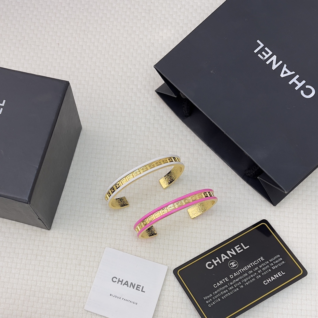 Chanel Gold-Tone & Enamel CC Monogram Open Cuff Bangle