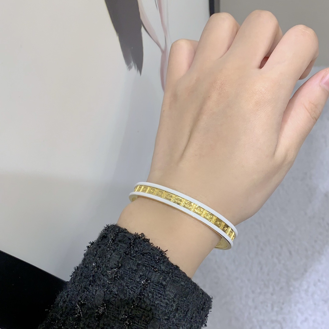 Chanel Gold-Tone & Enamel CC Monogram Open Cuff Bangle