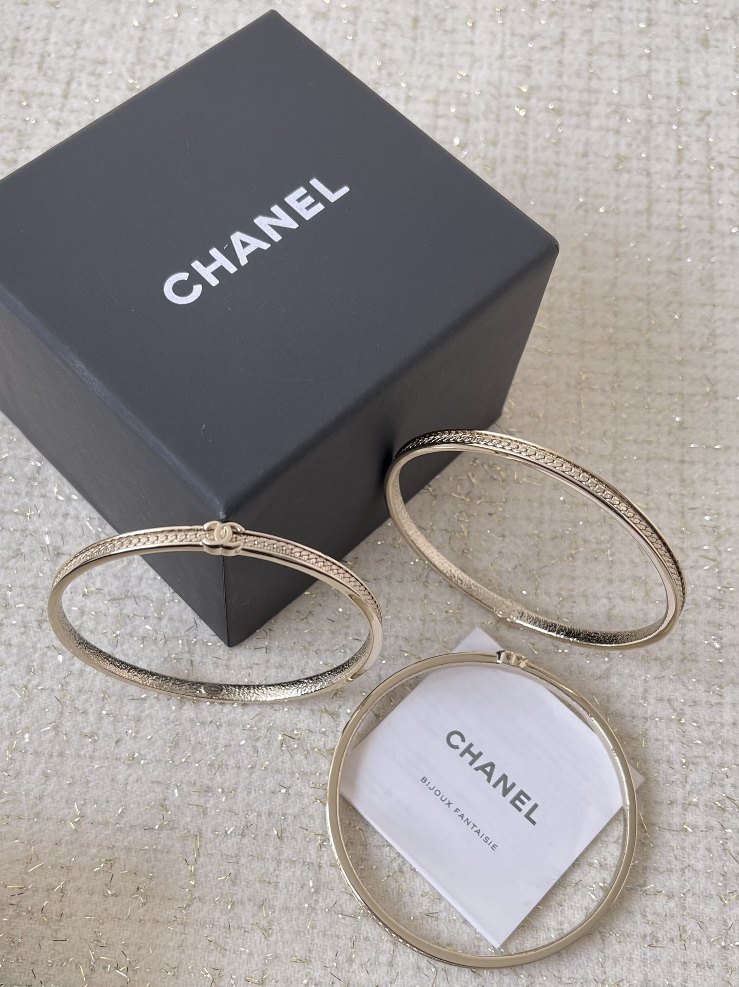 Chanel Gold-Tone Braided Bangle Set of 3 with CC Logo