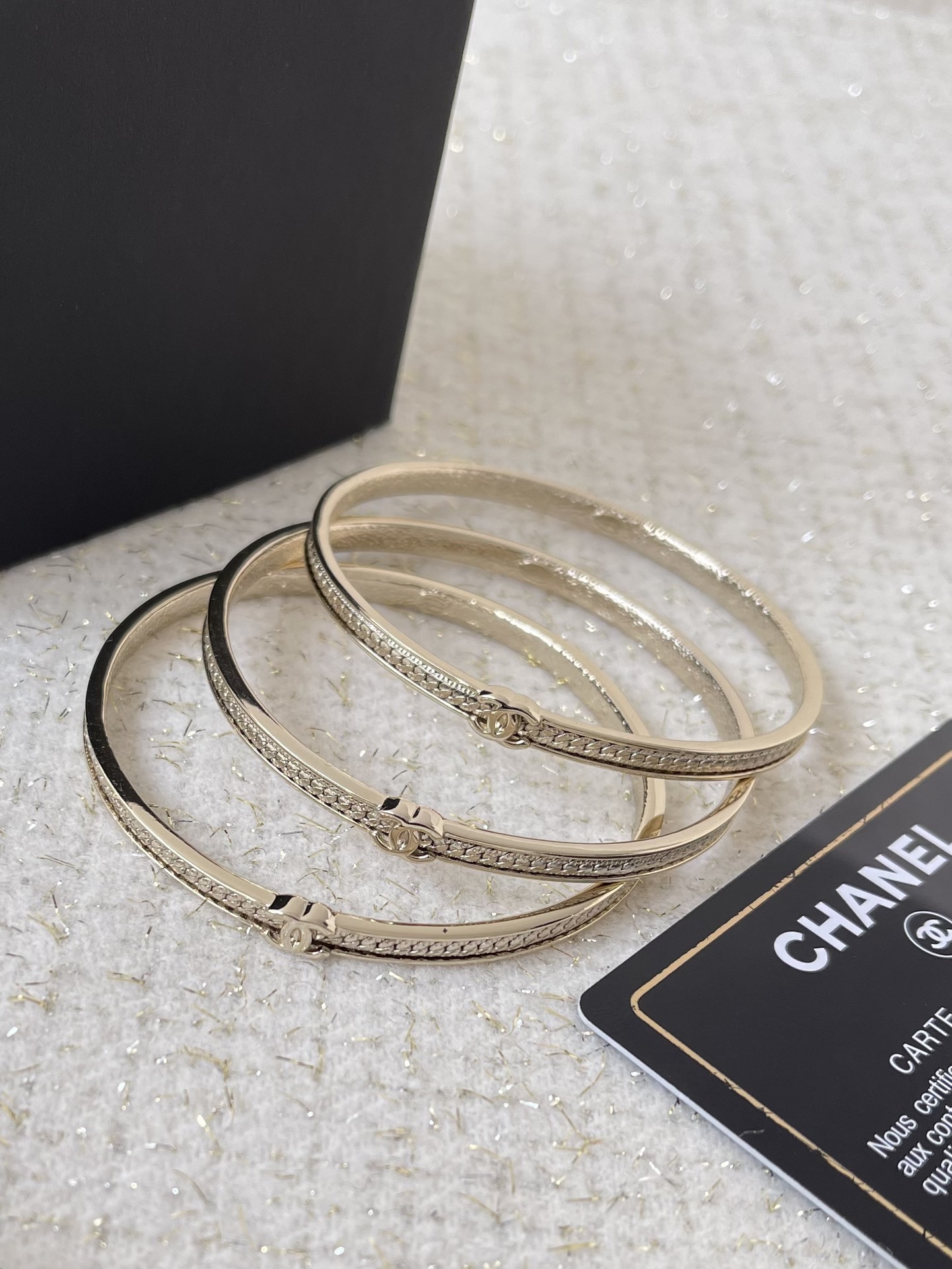 Chanel Gold-Tone Braided Bangle Set of 3 with CC Logo