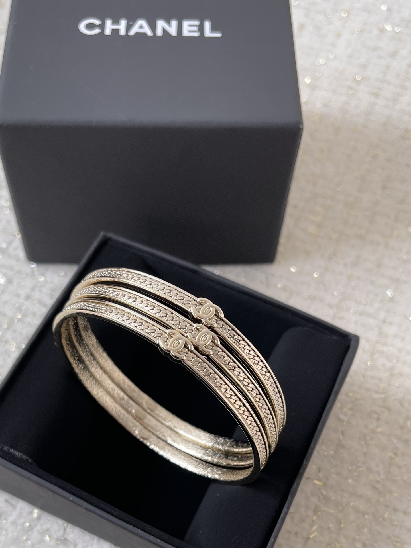Chanel Gold-Tone Braided Bangle Set of 3 with CC Logo