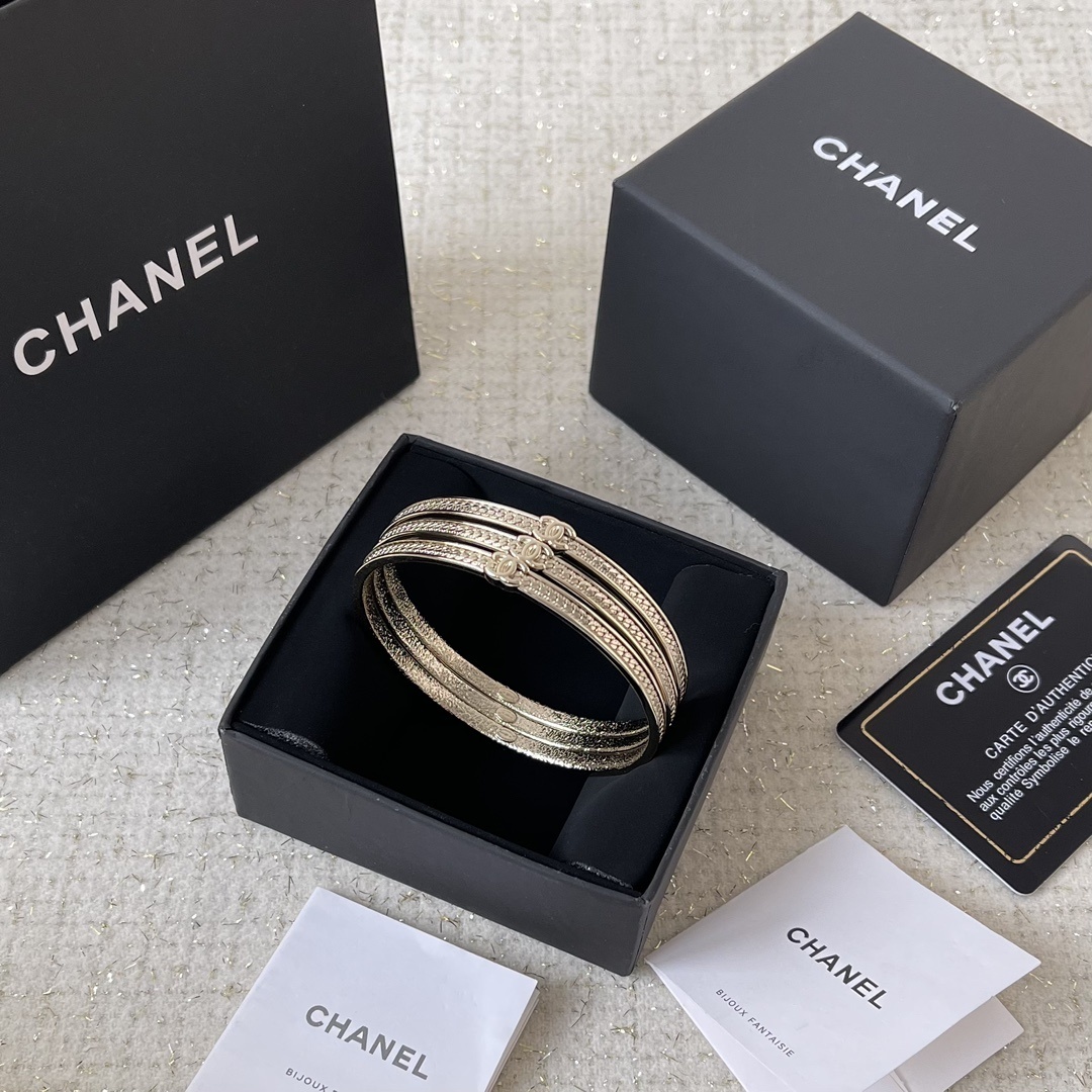 Chanel Gold-Tone Braided Bangle Set of 3 with CC Logo