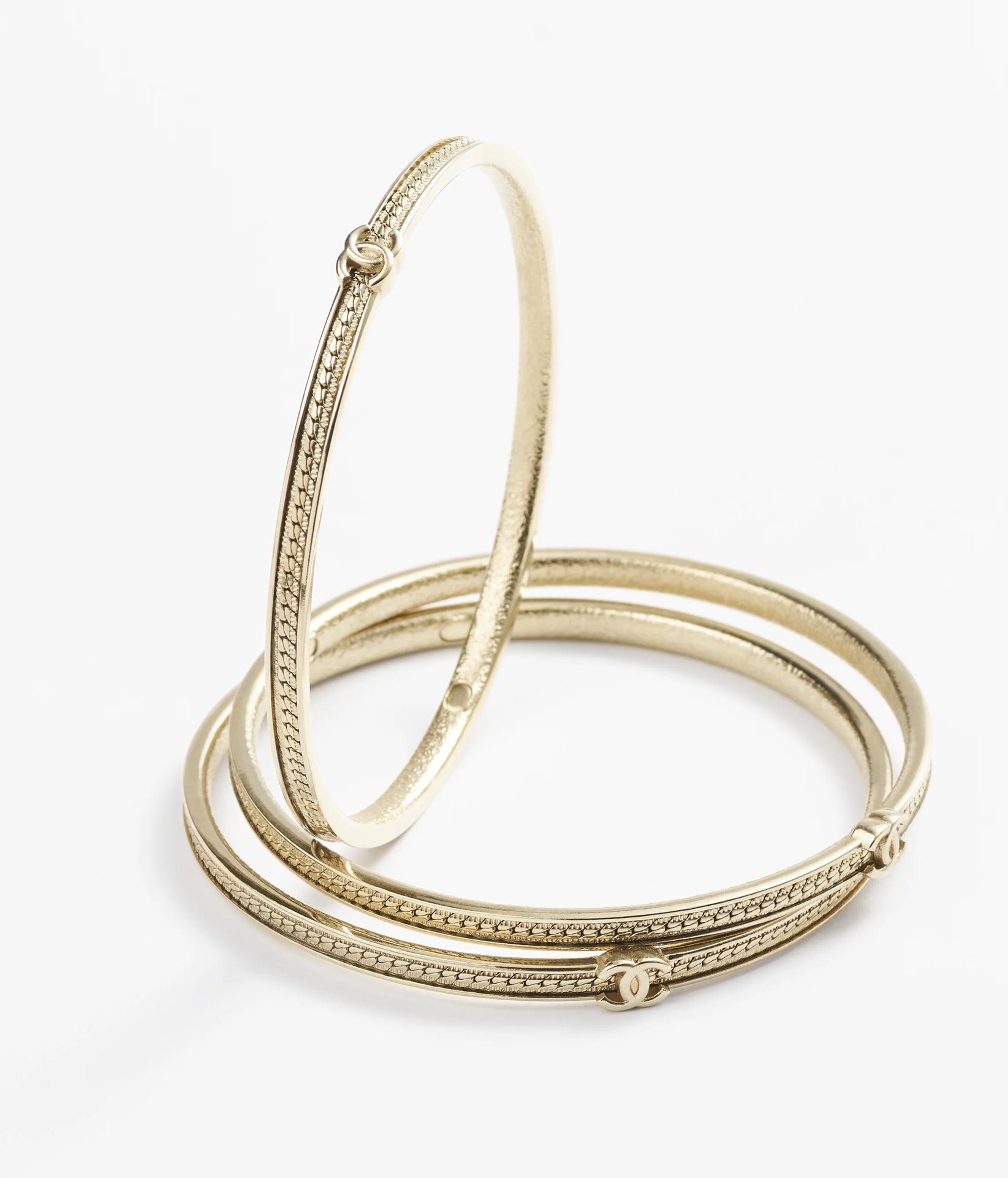 Chanel Gold-Tone Braided Bangle Set of 3 with CC Logo