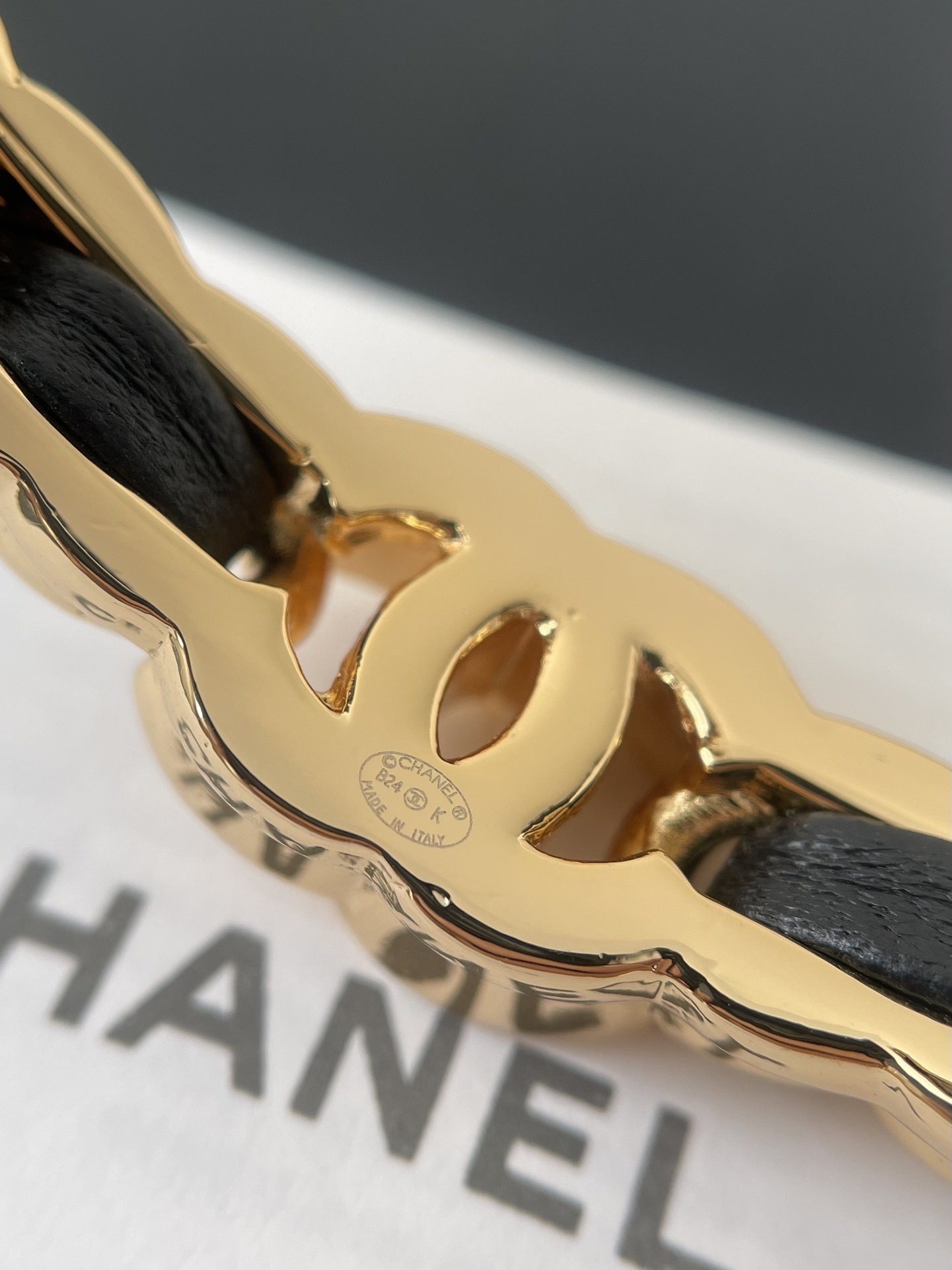 Luxury Gold & Black Leather Intertwined CC Logo Jewelry Collection