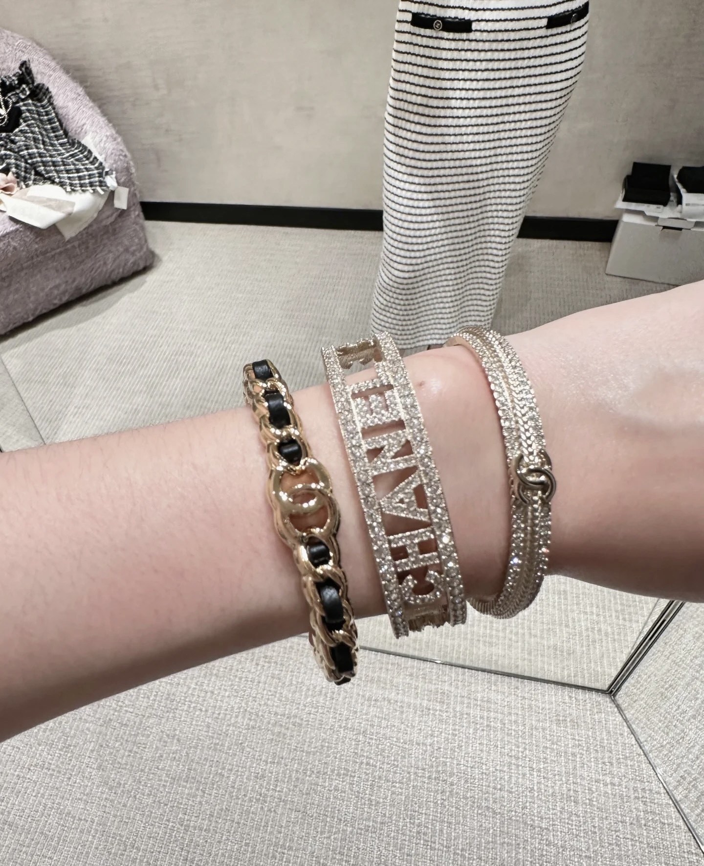 Luxury Chanel CC Interlocking Logo Gold Bangle with Crystals