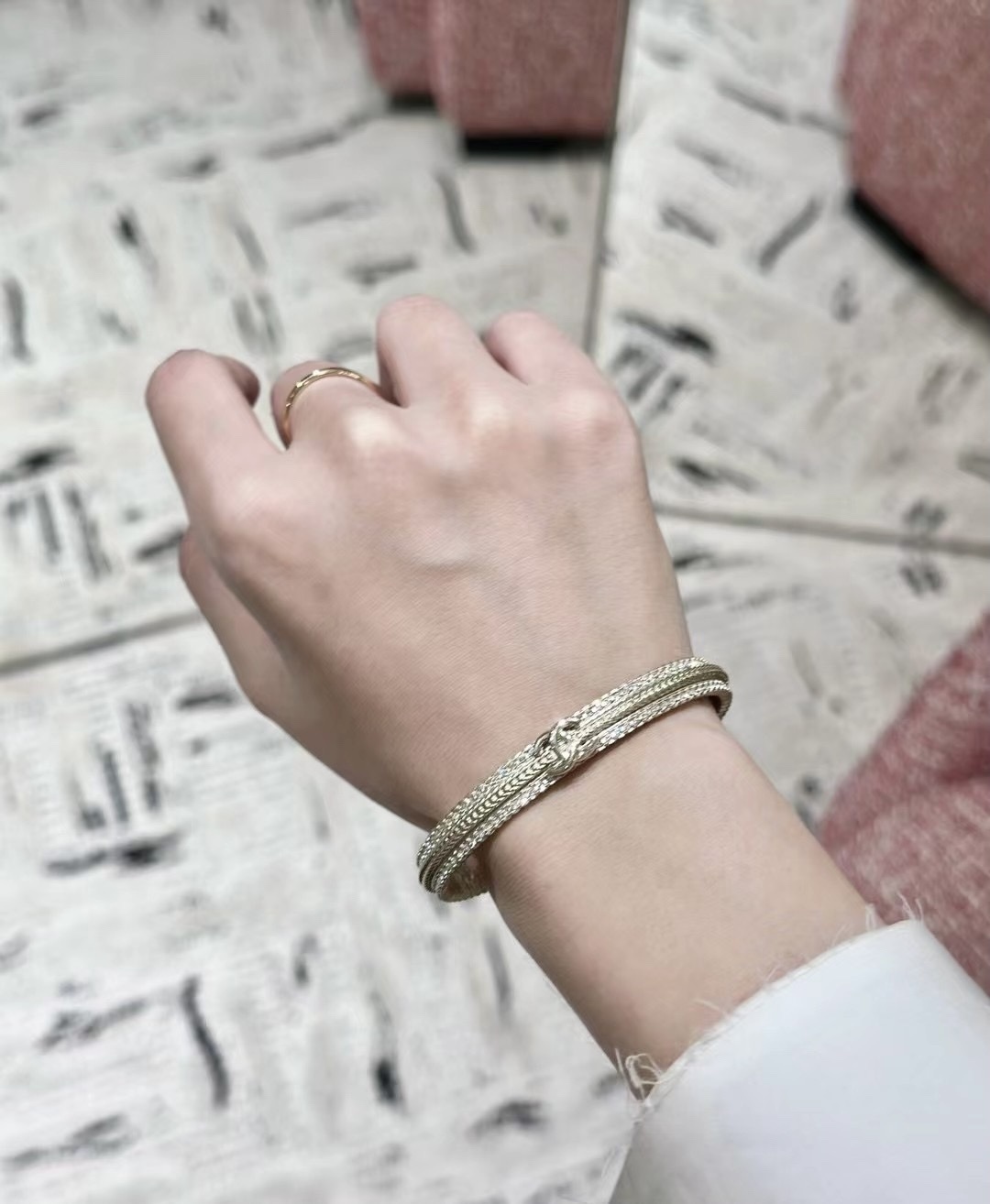 Luxury Chanel CC Interlocking Logo Gold Bangle with Crystals