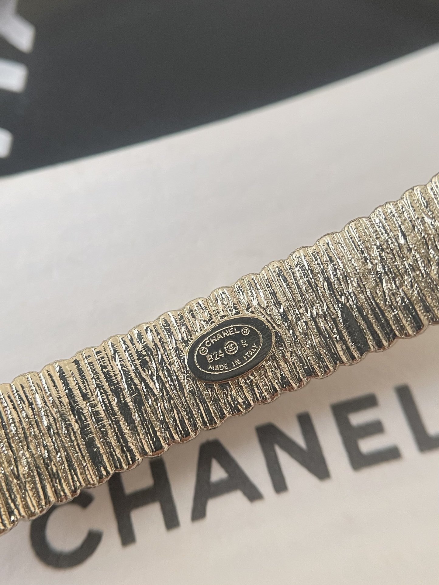 Luxury Chanel CC Interlocking Logo Gold Bangle with Crystals