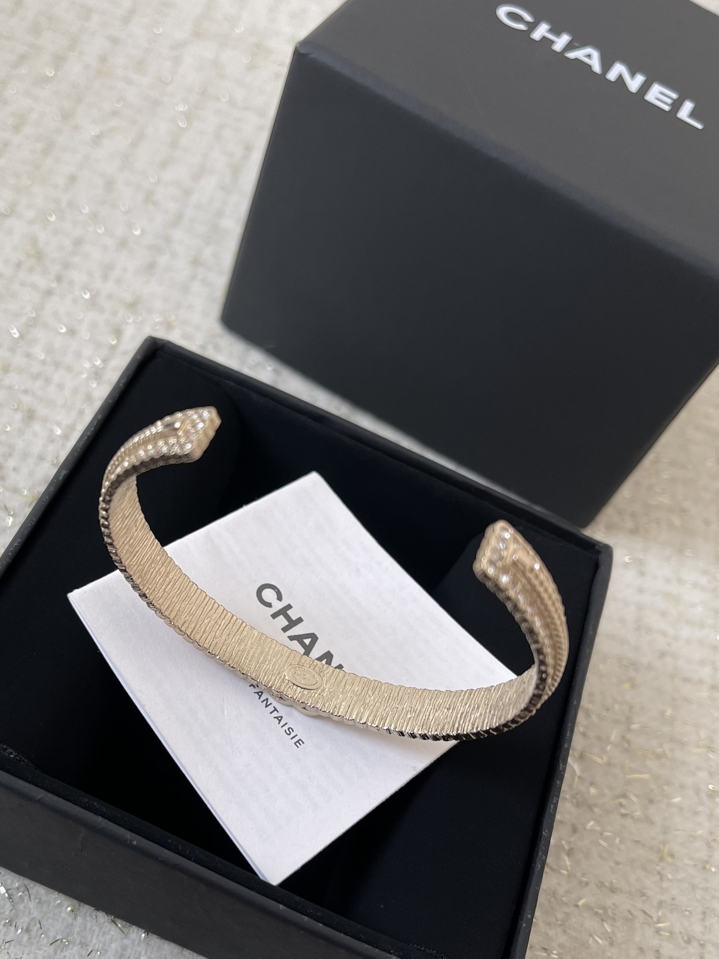 Luxury Chanel CC Interlocking Logo Gold Bangle with Crystals