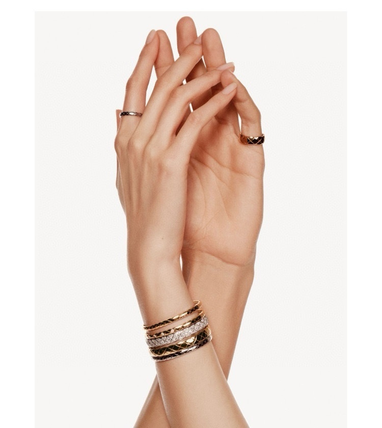 Chanel Coco Crush 18K Gold Diamond Slim Quilted Bangle