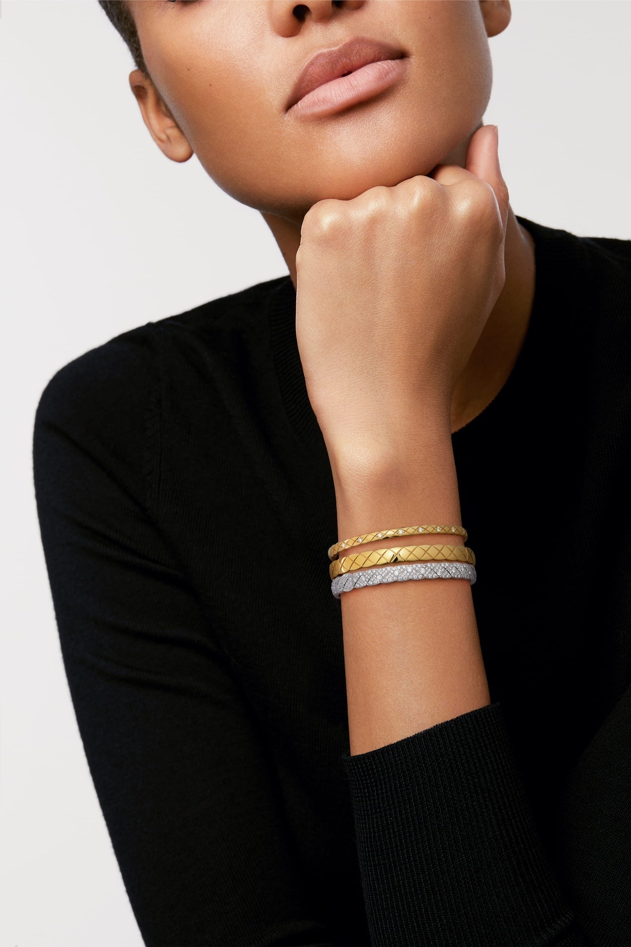 Chanel Coco Crush 18K Gold Diamond Slim Quilted Bangle