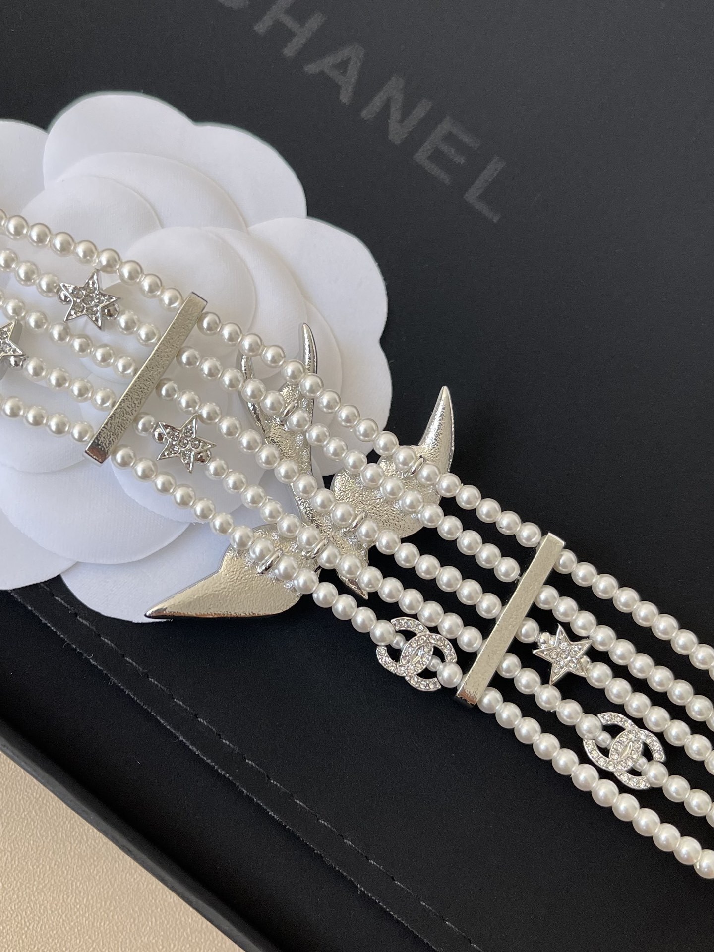 Chanel 2025 SS Pearl Choker Necklace with Crystal Swallow Motif