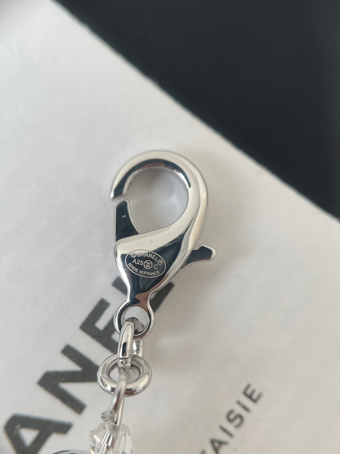 Luxury Chanel CC Logo Crystal Encrusted Silver Necklace