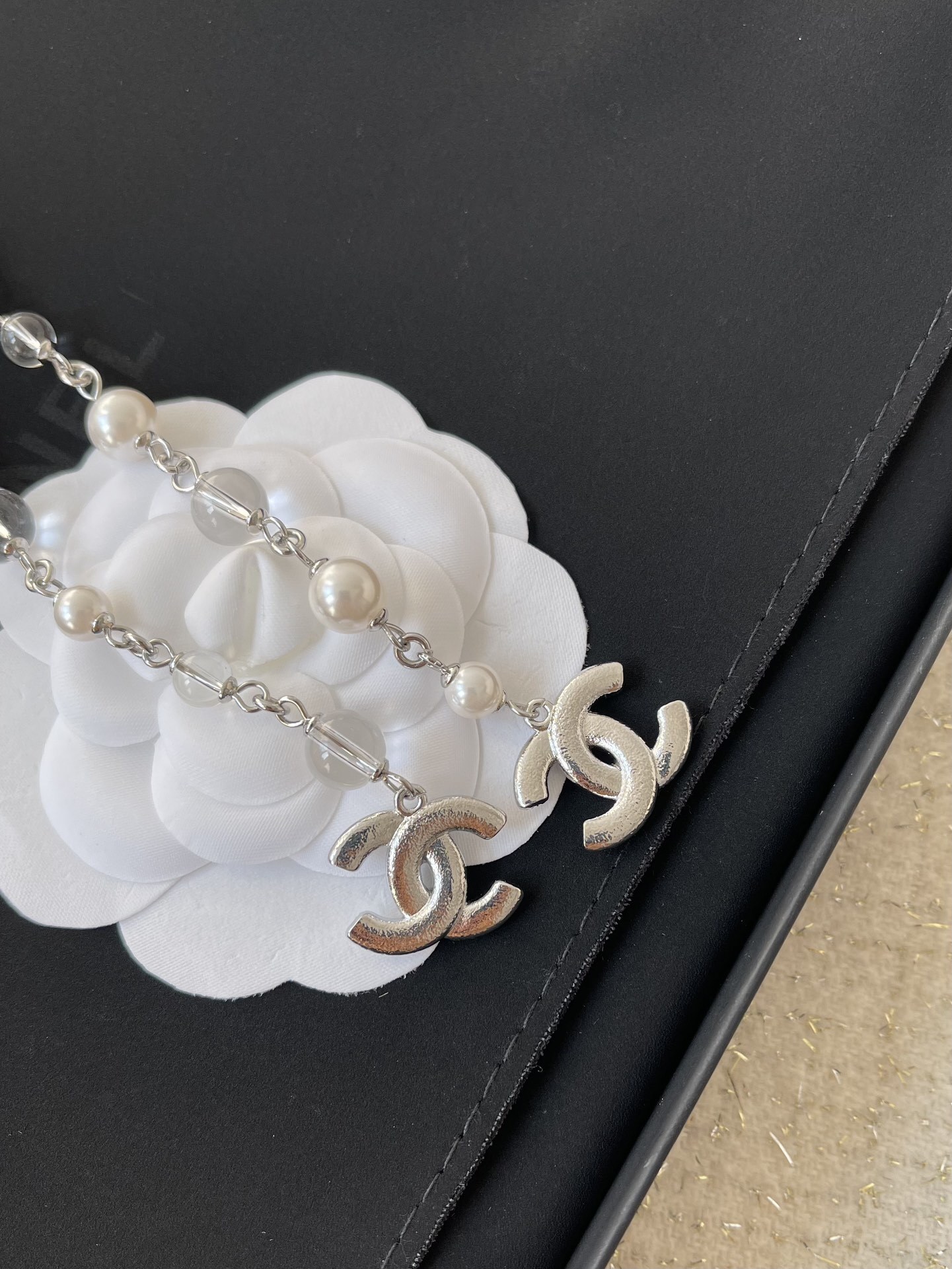 Chanel 25C Crystal Pearl Clover Long Necklace and Earrings Set