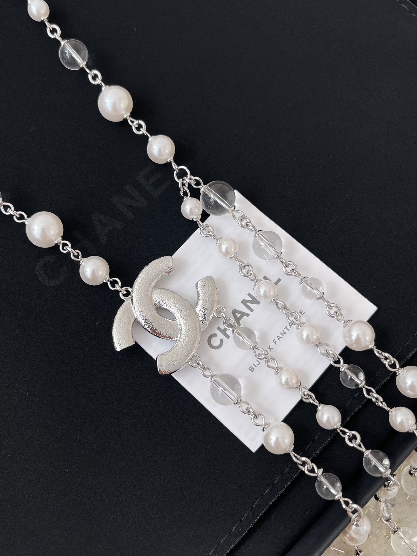 Luxury Multi-Strand Pearl & Crystal Sautoir Necklace with CC Logo