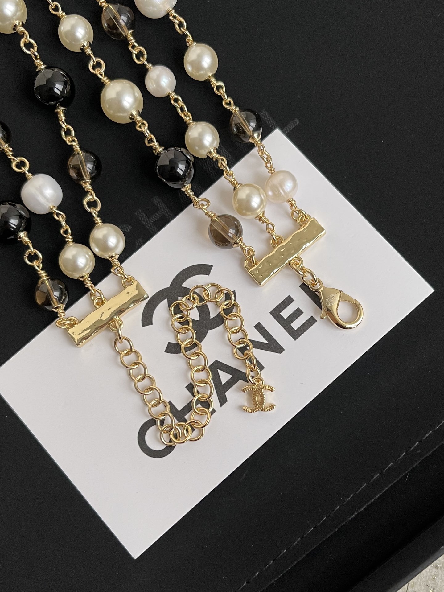 Chanel Multi-Strand Pearl & Bead Necklace with Gold-Tone CC Logo