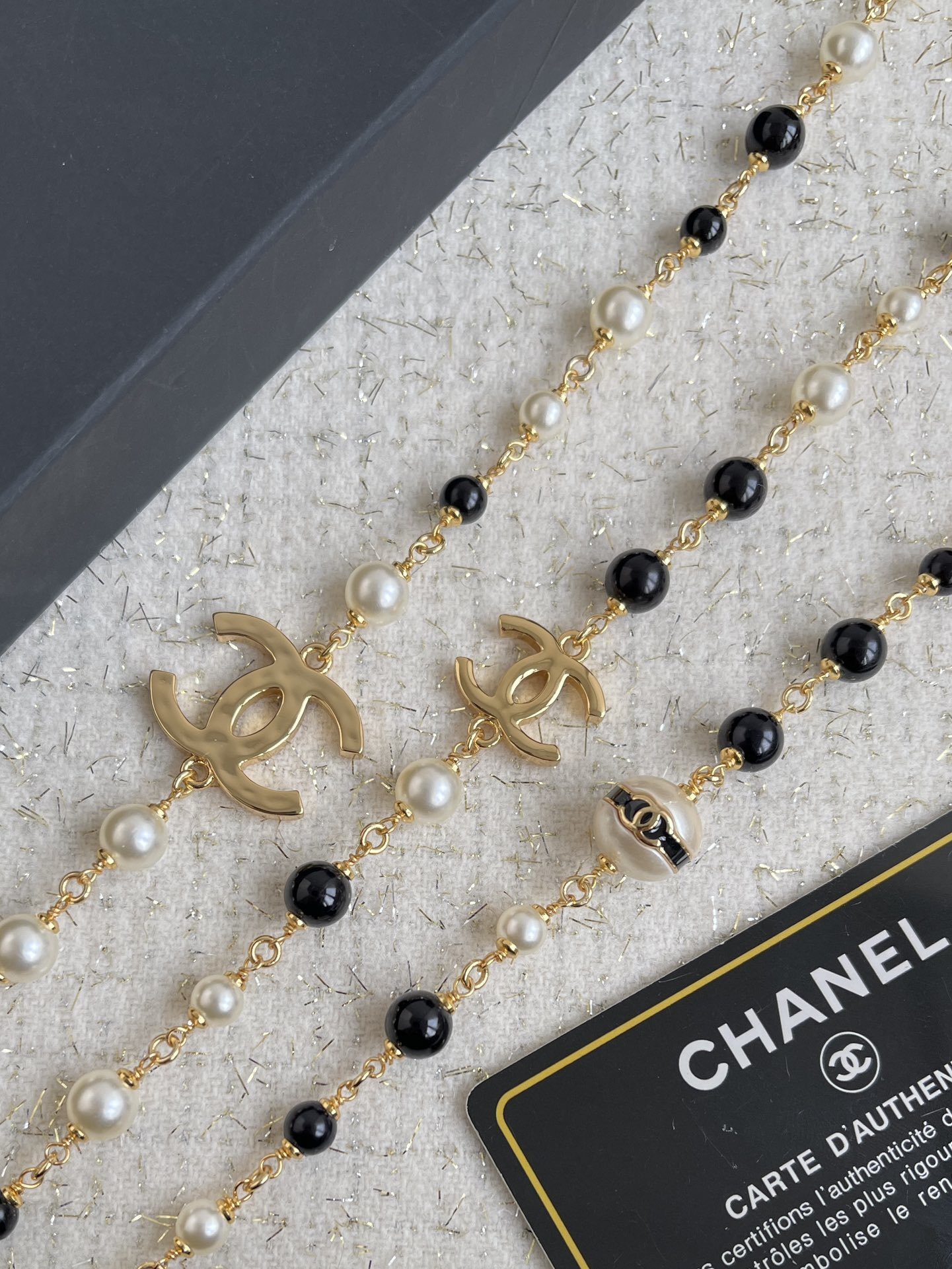 Luxury Gold CC Logo Pearl Long Necklace & Stud Earrings Set