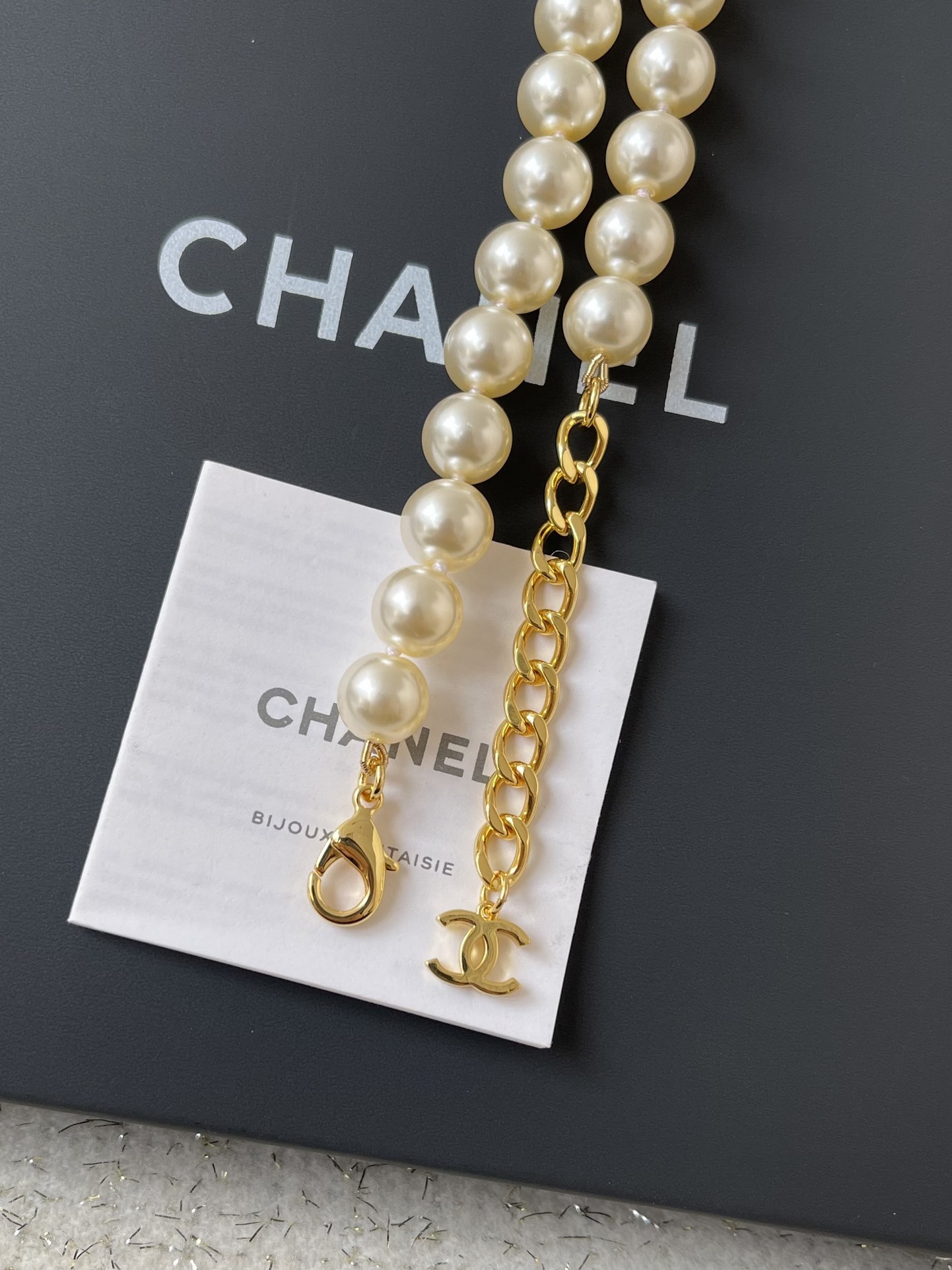 Luxury Double Layer Pearl Necklace with Black CC Logo Charms