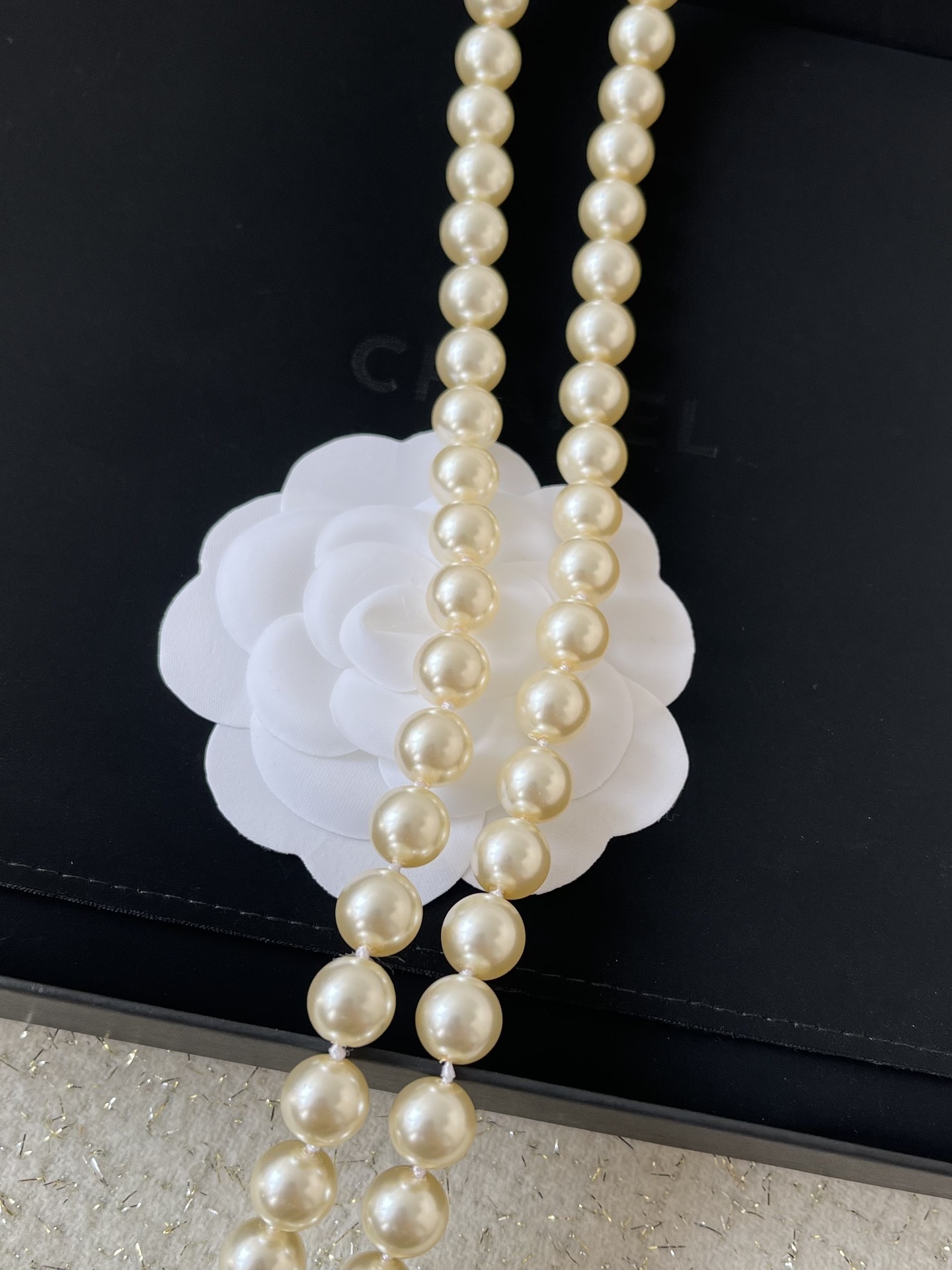 Luxury Double Layer Pearl Necklace with Black CC Logo Charms