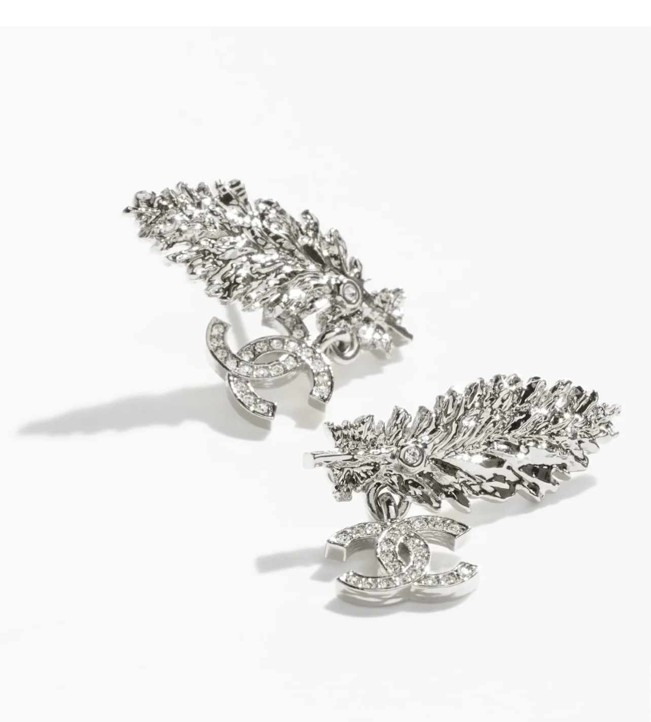 Elegant Silver Feather CC Crystal Dangle Earrings for Women