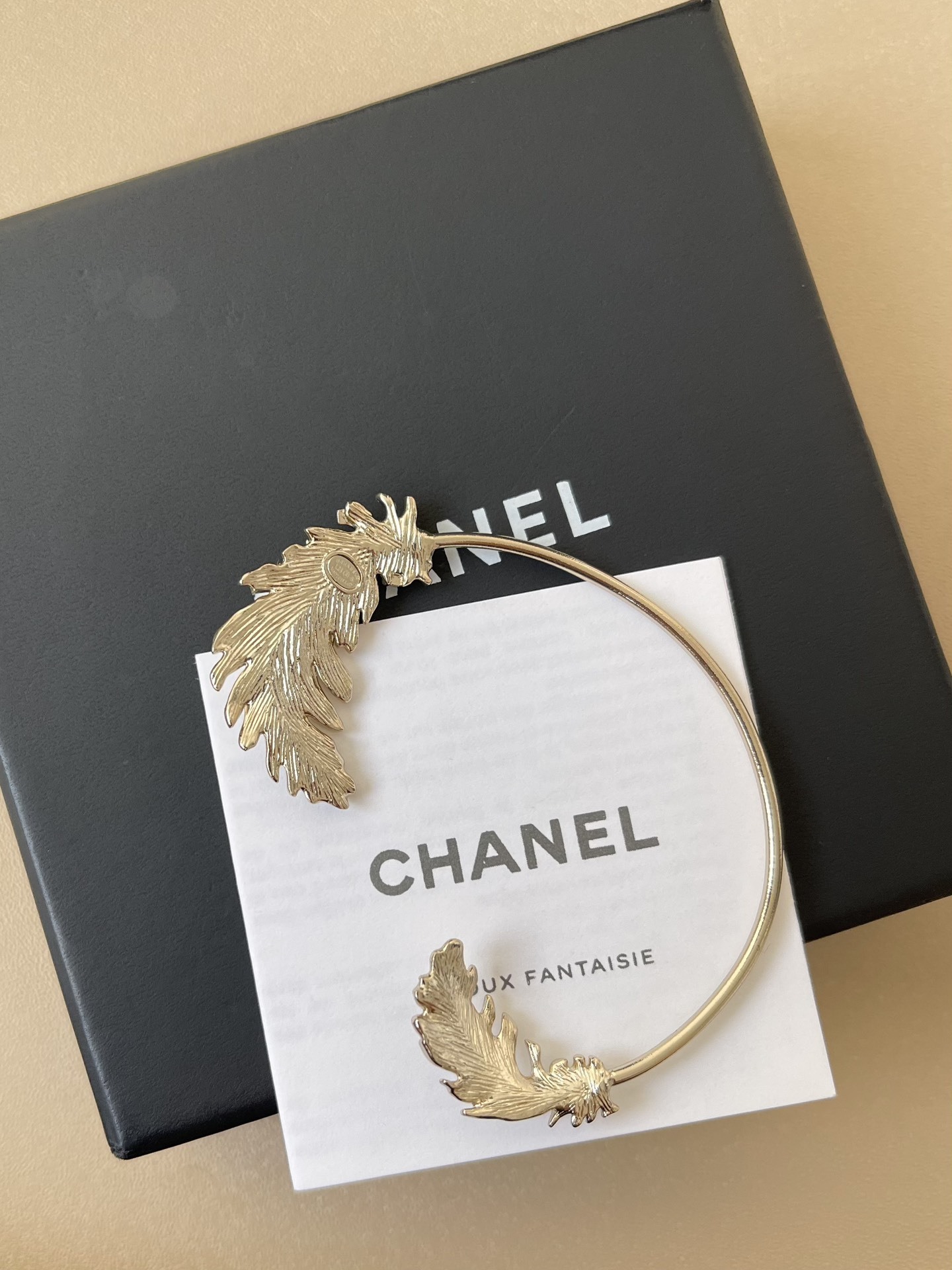 Luxury Gold Crystal Leaf Ear Cuff with Iconic CC Logo