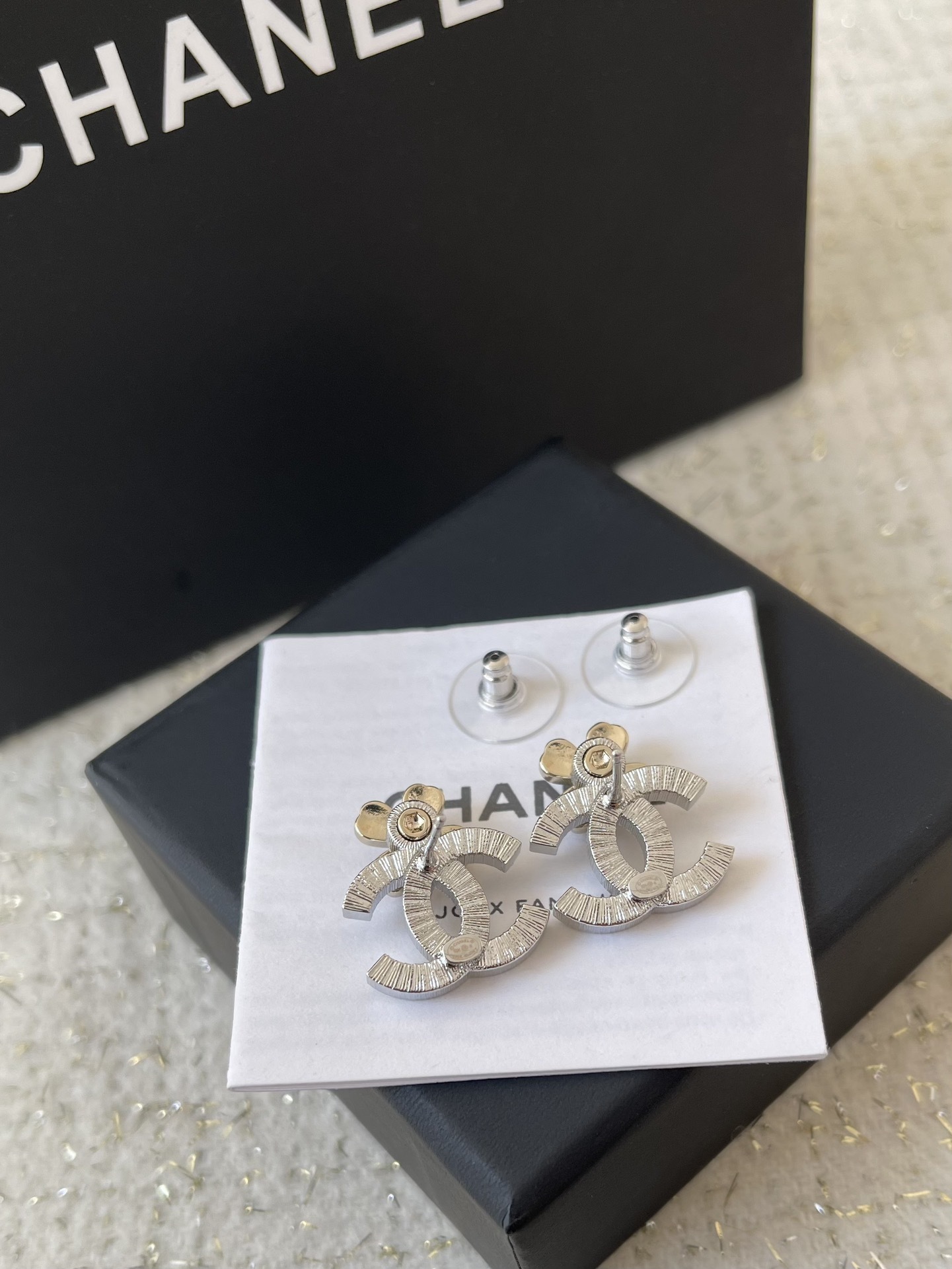 Elegant Crystal CC Stud Earrings with Pearl Flower Accent