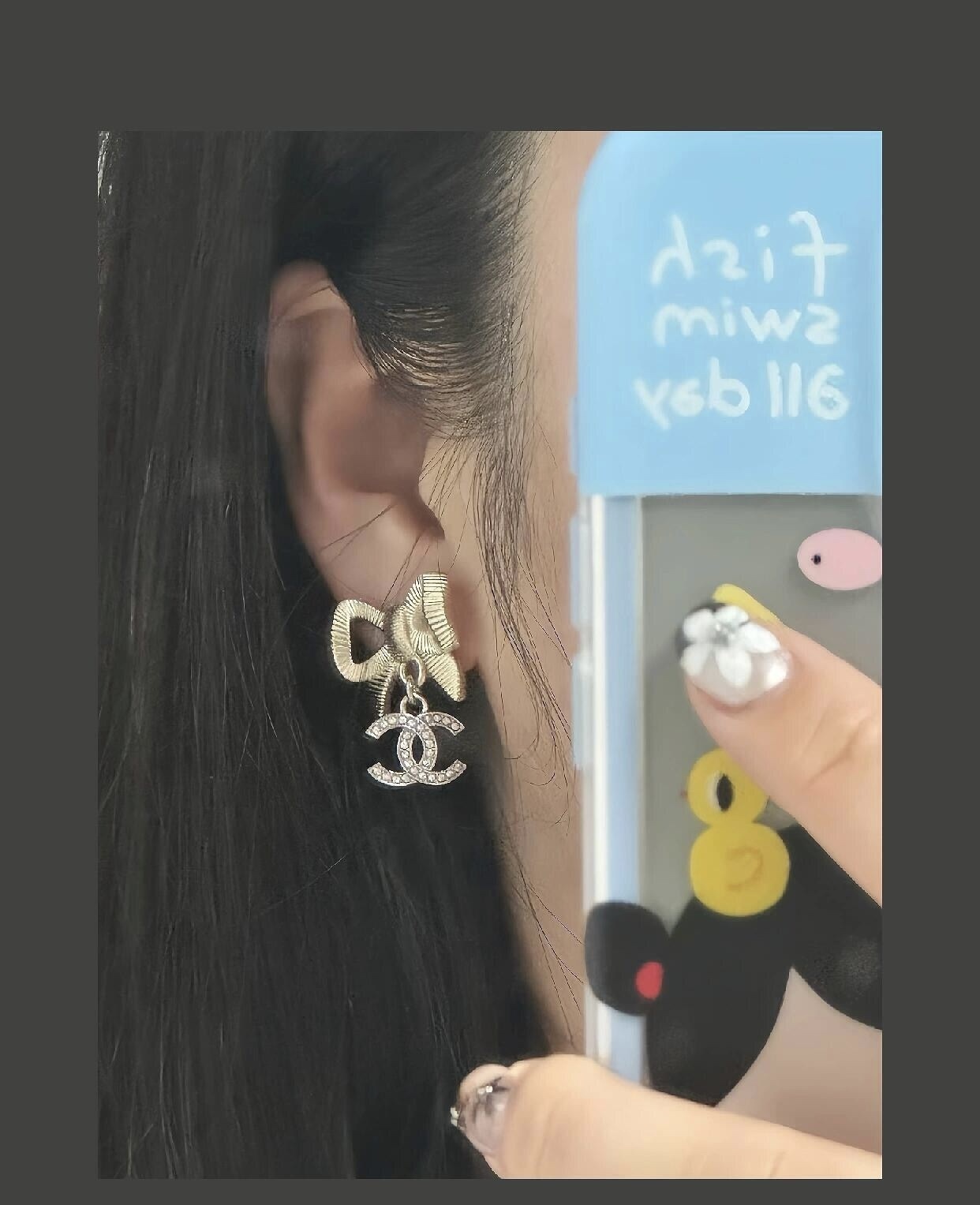 Elegant Gold Ribbon Bow Earrings with Crystal CC Dangle Charms