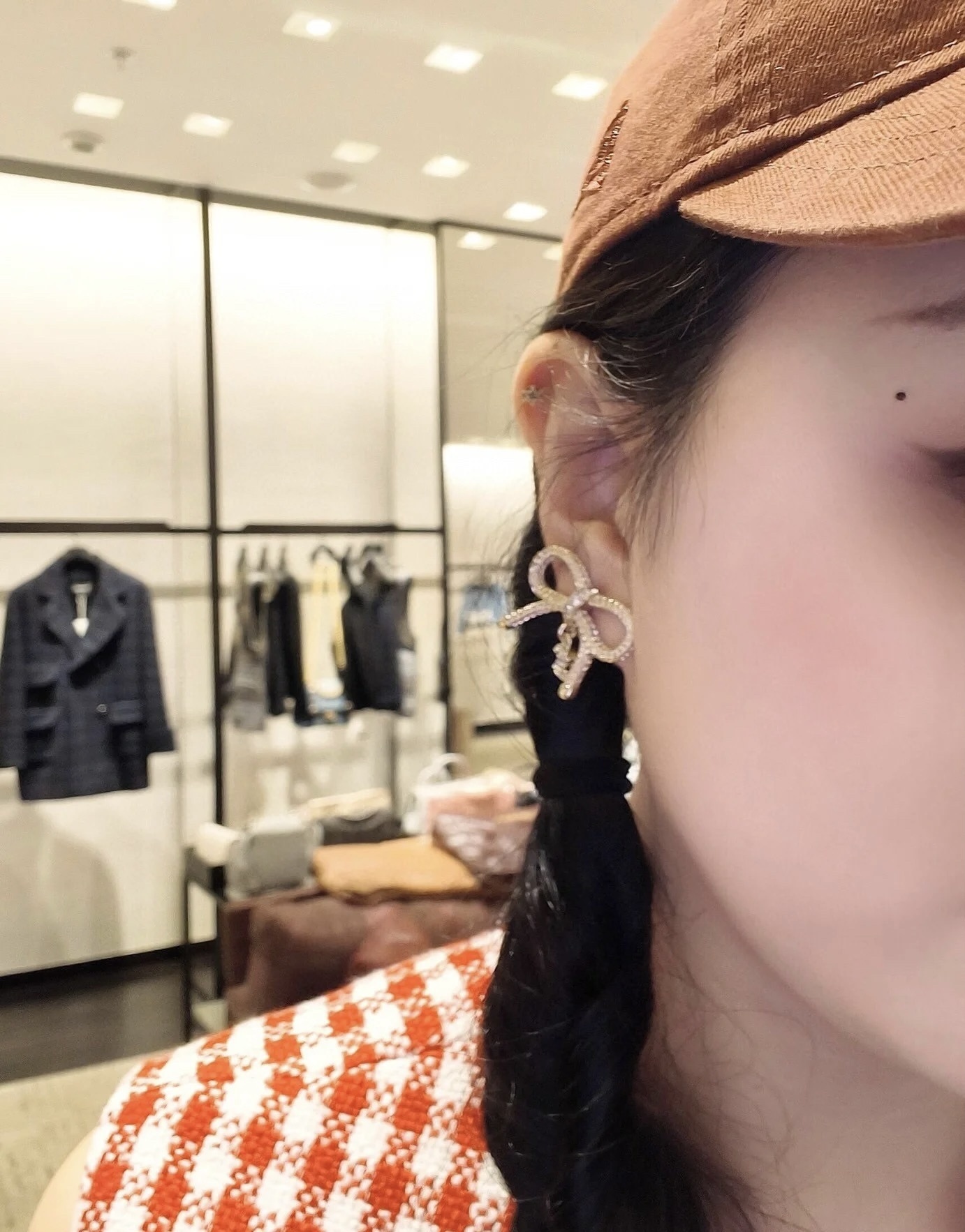 Gold Bow Stud Earrings with Crystal Logo Charm - Elegant 24B Style