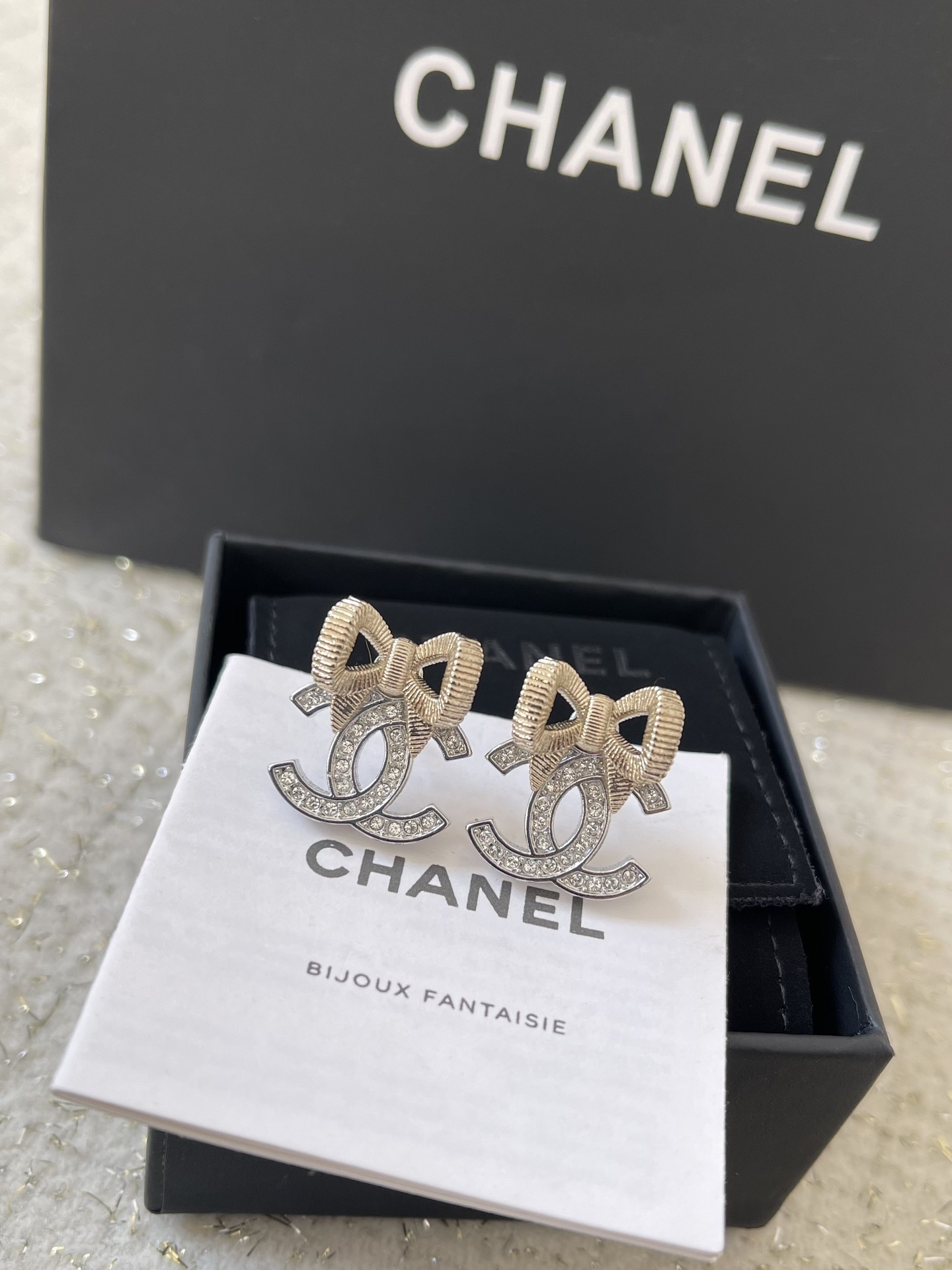 Chanel CC Bow Stud Earrings - Sparkling Crystal Luxury Jewelry
