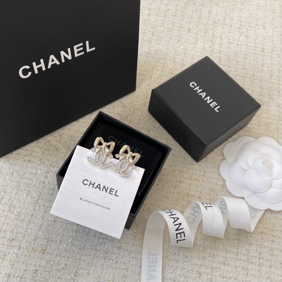 Chanel CC Bow Stud Earrings - Sparkling Crystal Luxury Jewelry