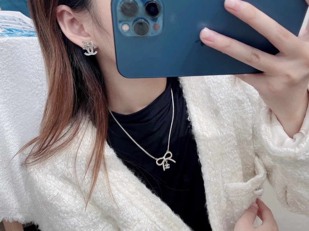 Chanel CC Bow Stud Earrings - Sparkling Crystal Luxury Jewelry