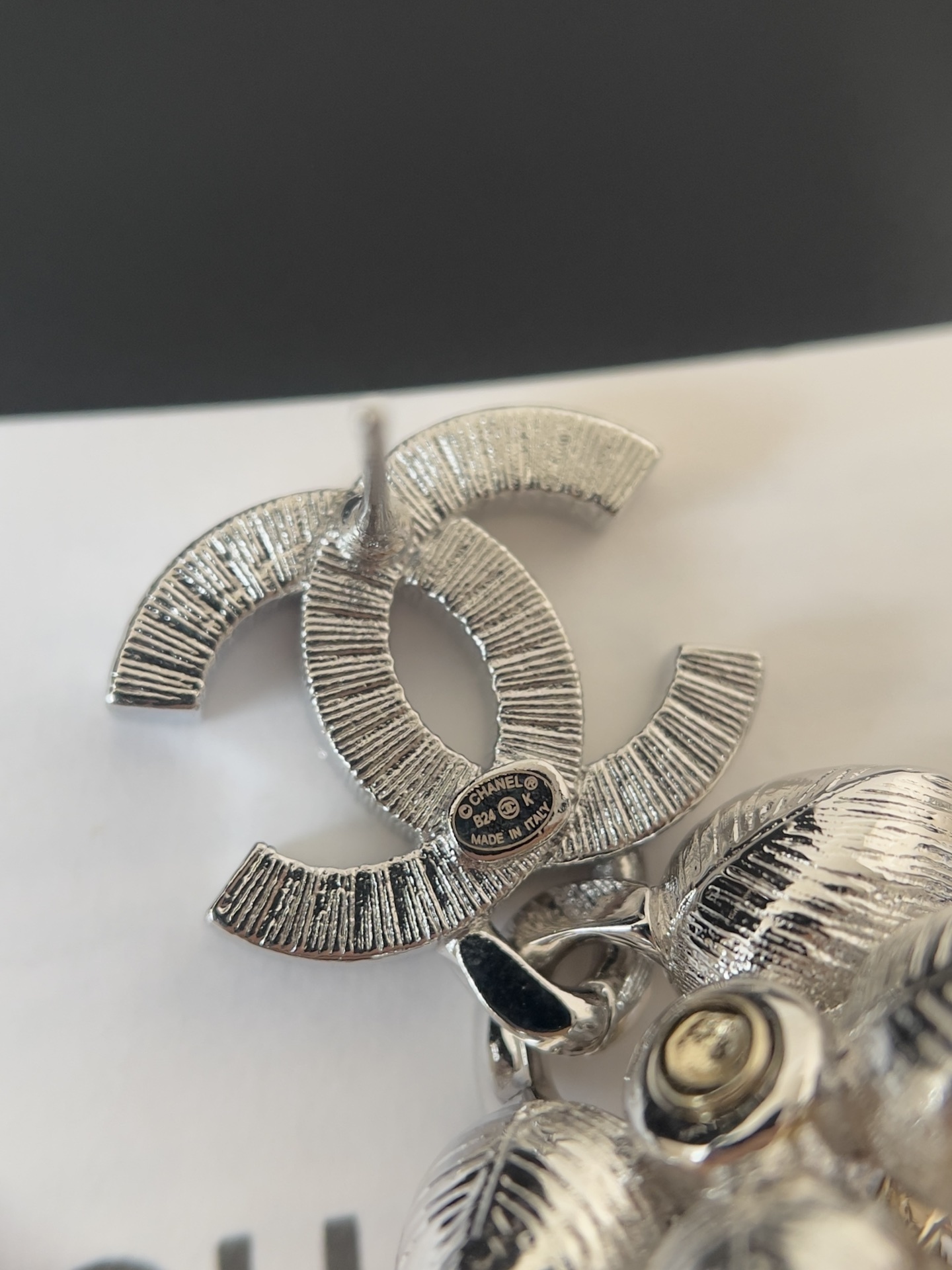 Chanel CC Logo Crystal Flower Pearl & Heart Charm Drop Earrings