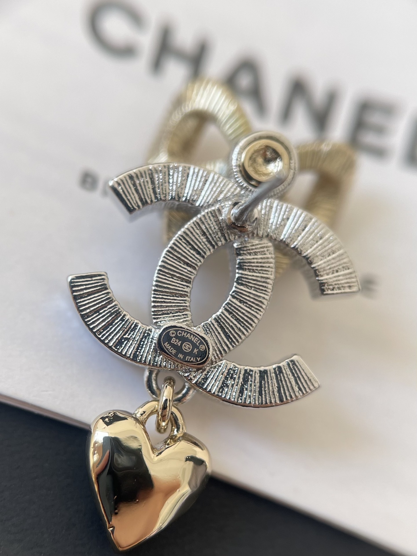 Chanel CC Logo Earrings with Crystal Bow and Heart Charm