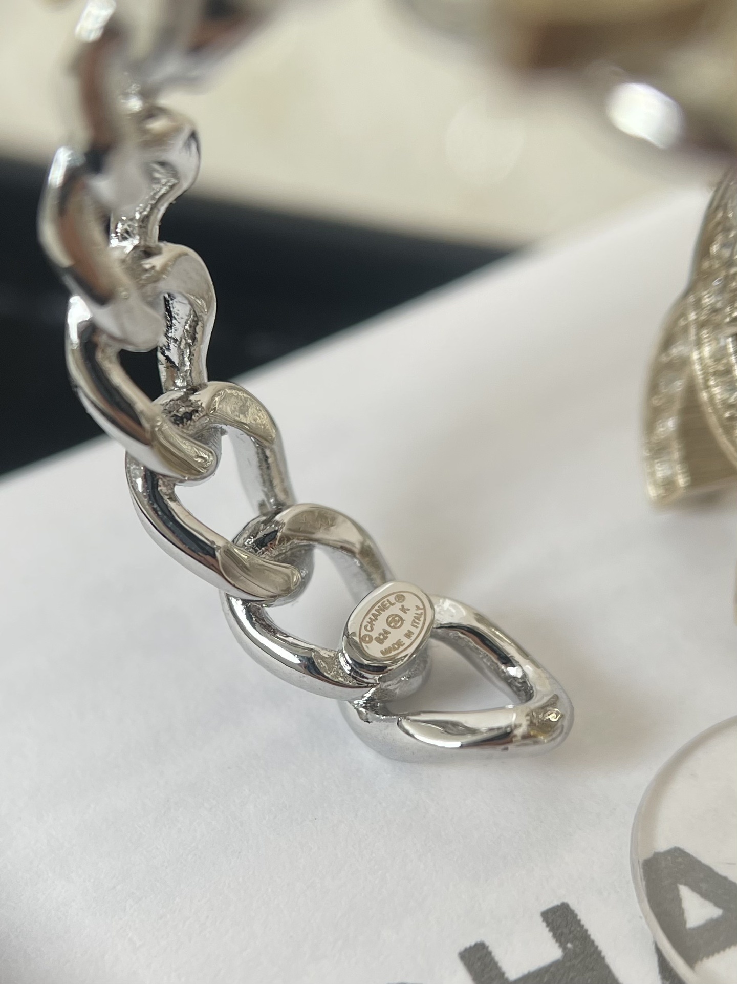 Elegant CC Logo Bow Earrings & Crystal Necklace Jewelry Set