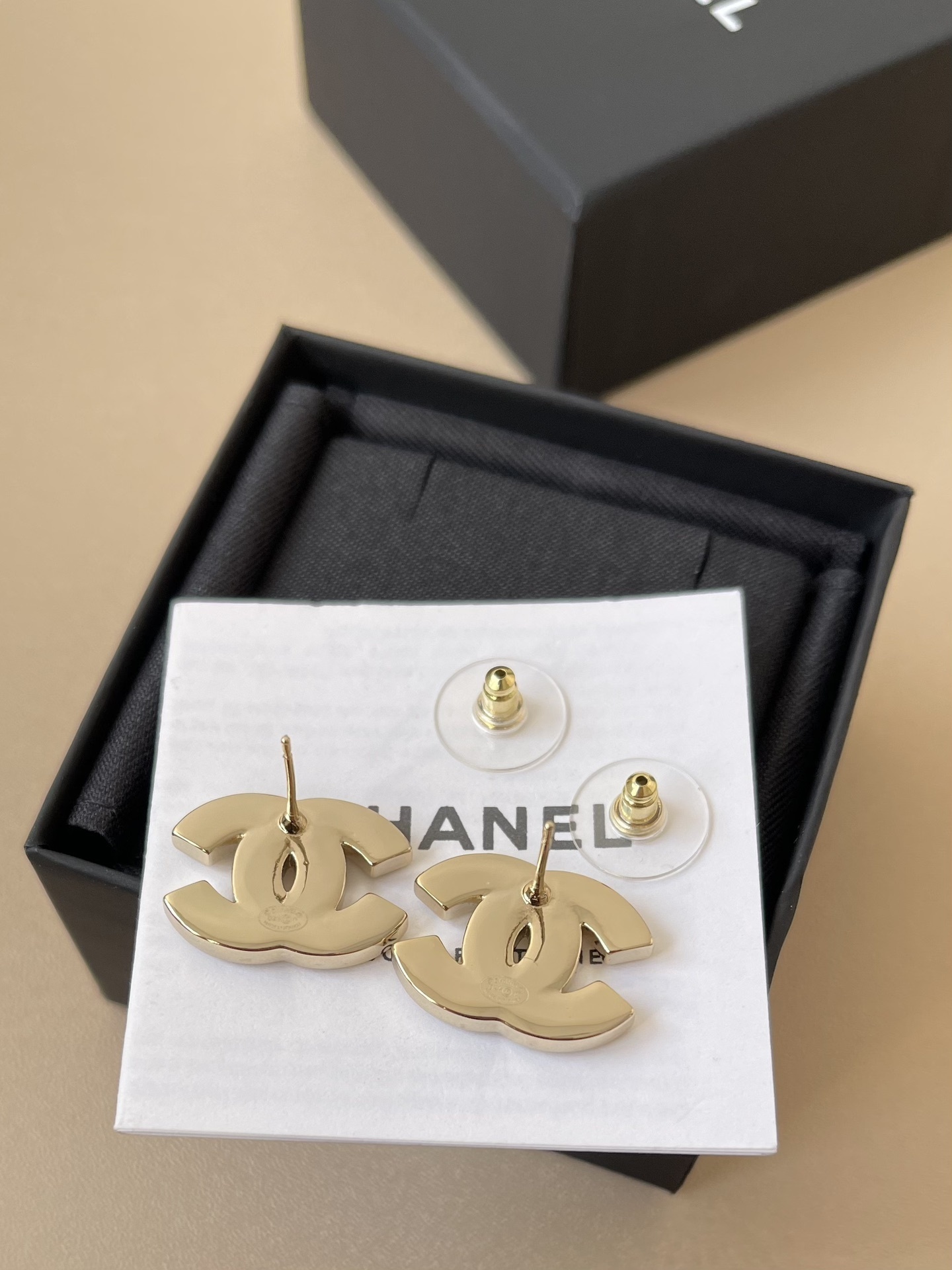 Chanel CC Logo Stud Earrings - 2025 Spring Summer Preview Gold White
