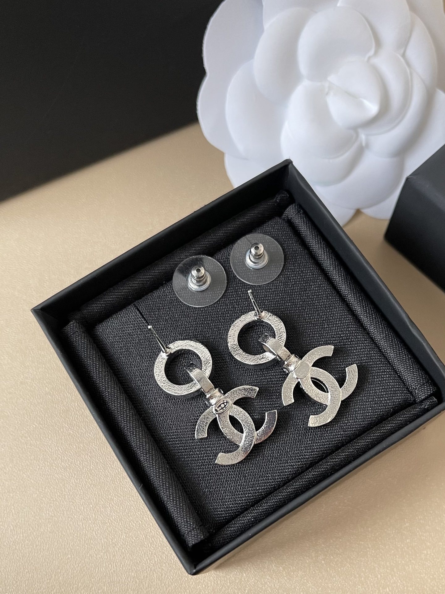 Elegant Crystal CC Logo Drop Earrings - Premium Silver Luxury Jewelry