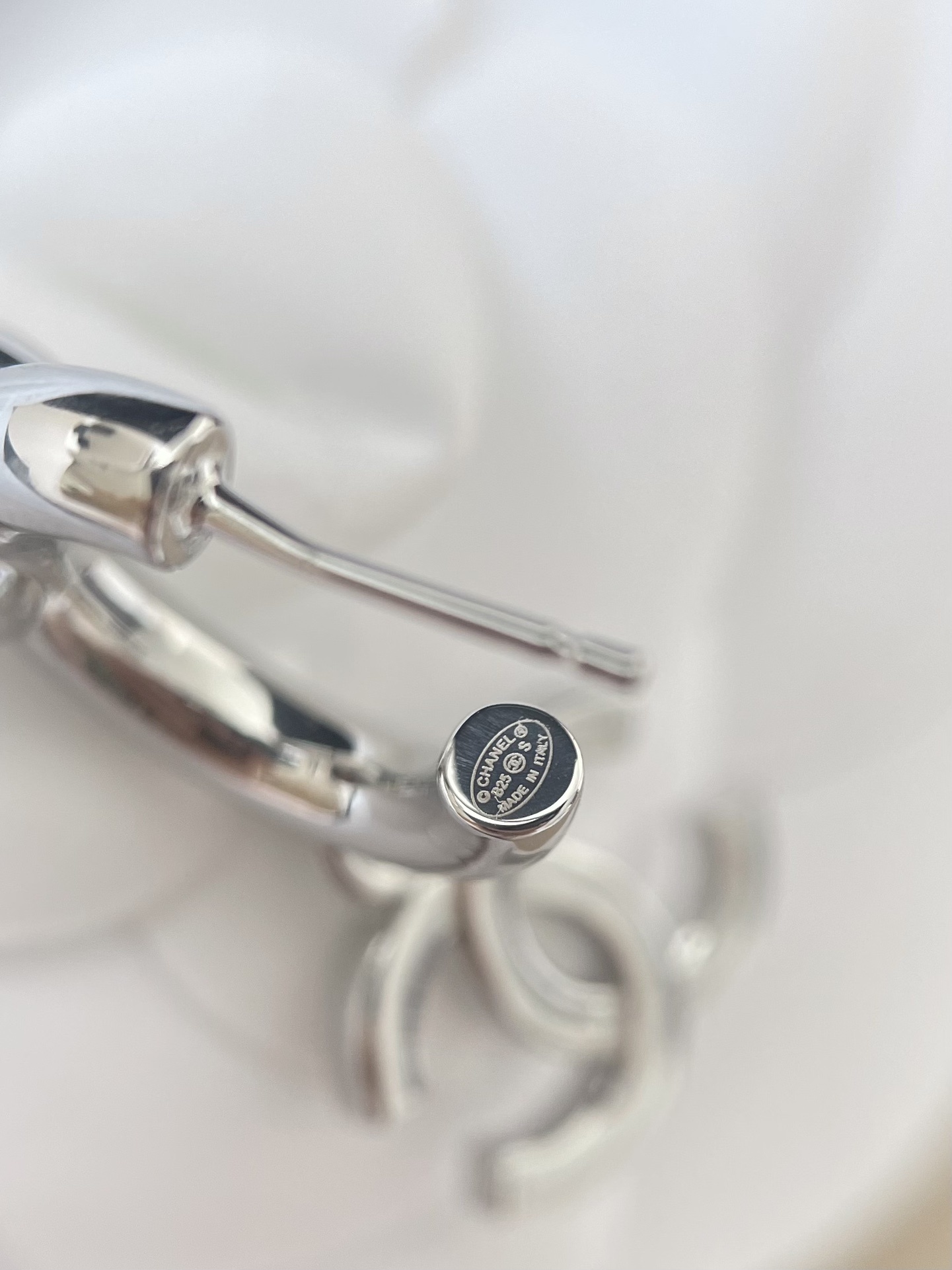 Chanel Silver Heart & Crystal CC Logo Dangle Earrings - Full Set