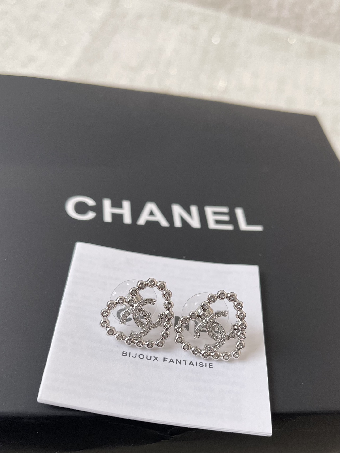 Luxury Heart Crystal CC Stud Earrings - Elegant Designer Jewelry