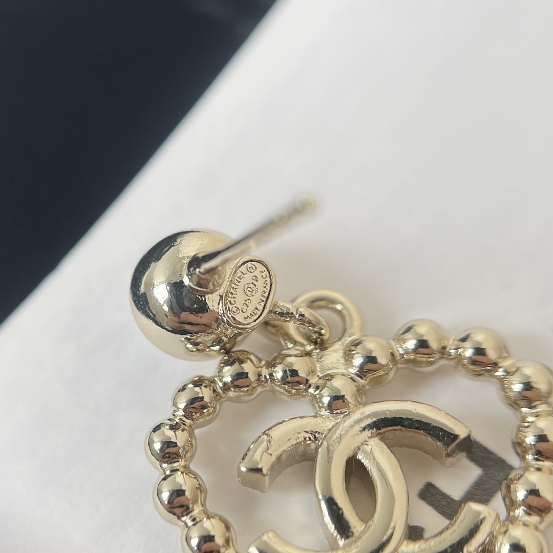 Elegant Silver Heart CC Logo Earrings with Pearl & Crystals