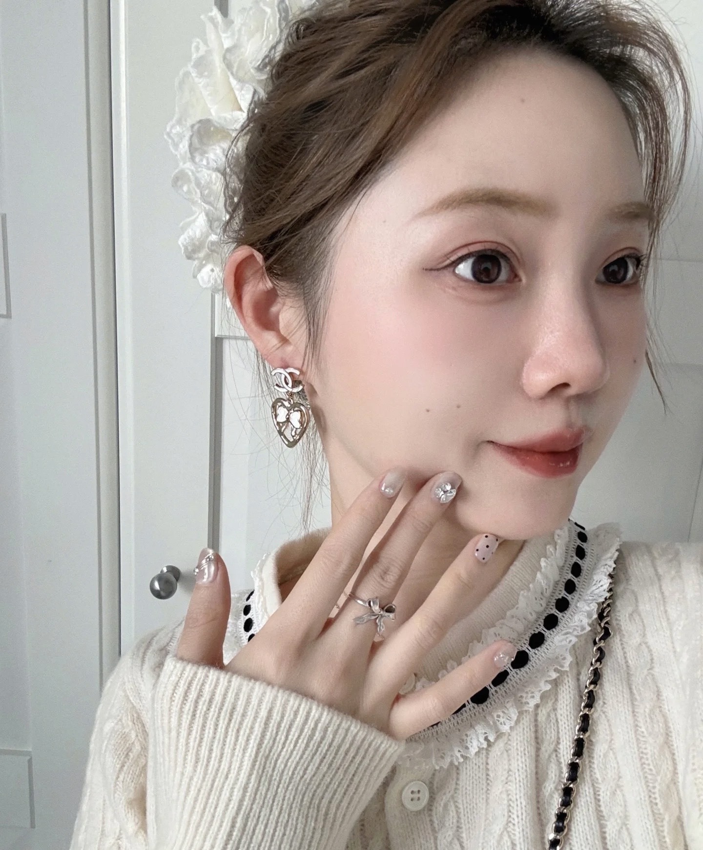 Chanel CC Logo Heart & Bow Dangle Earrings - Gold Tone Luxury