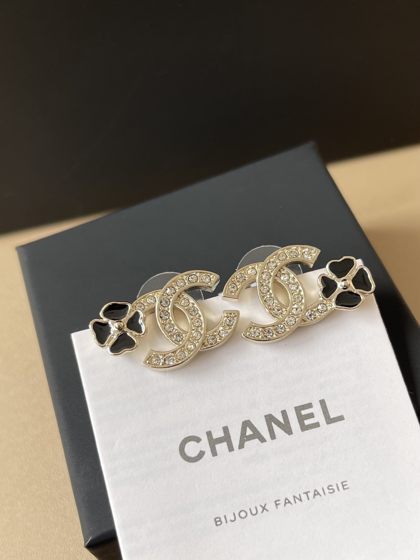 Elegant Crystal CC Logo & Clover Earrings - Premium Jewelry Gift