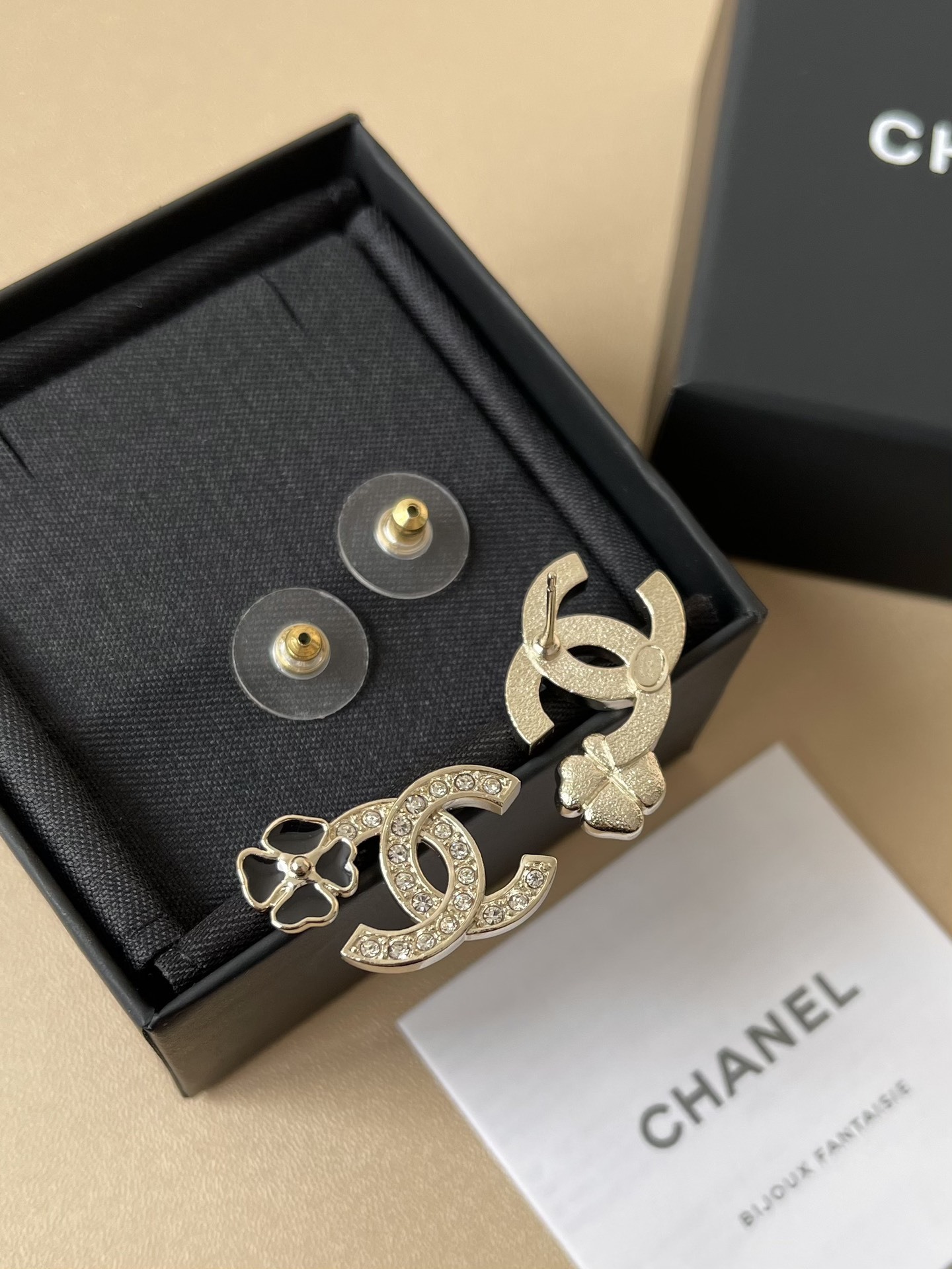 Elegant Crystal CC Logo & Clover Earrings - Premium Jewelry Gift