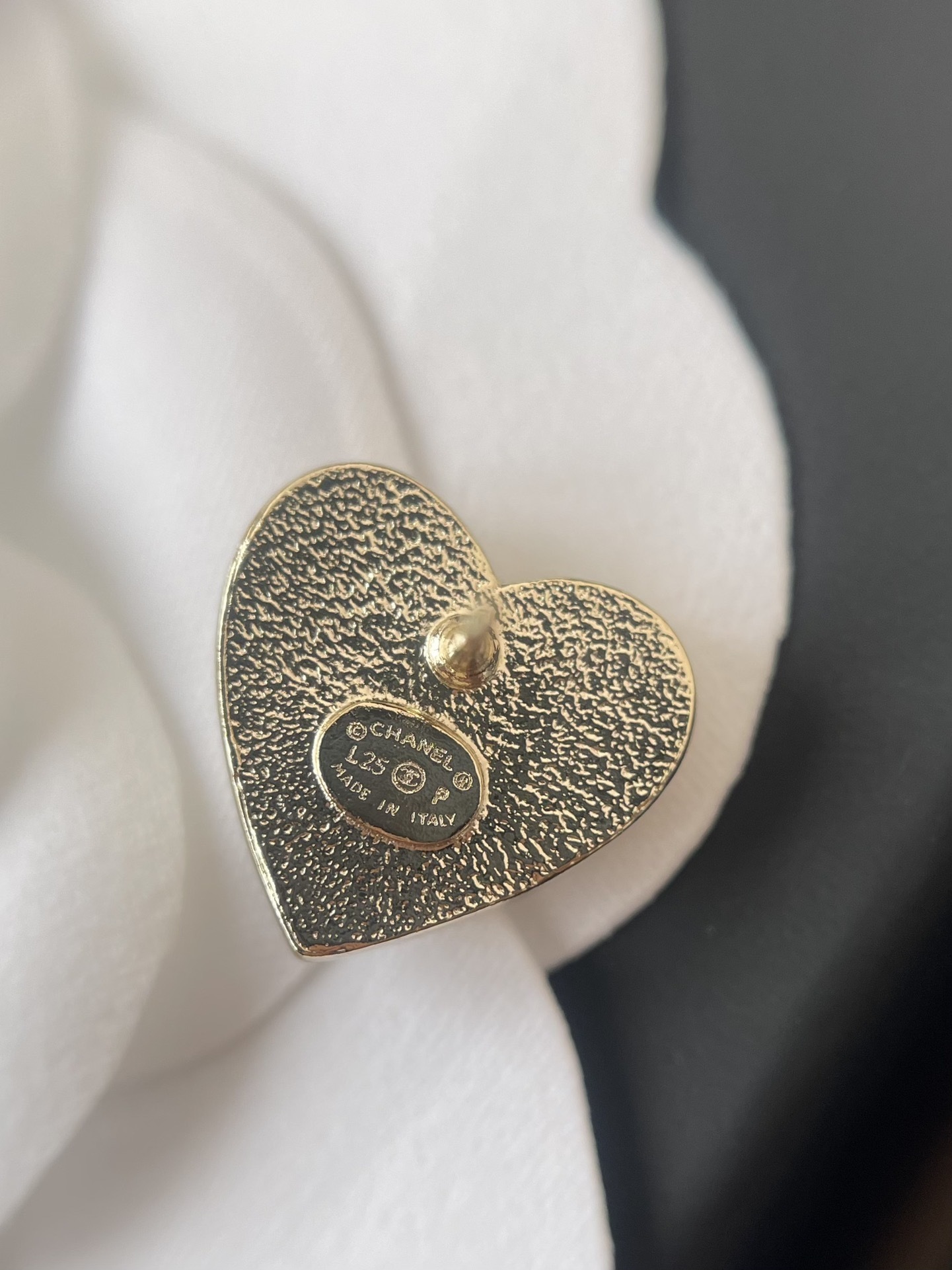 Chanel CC Heart Stud Earrings - Elegant Gold & White Enamel