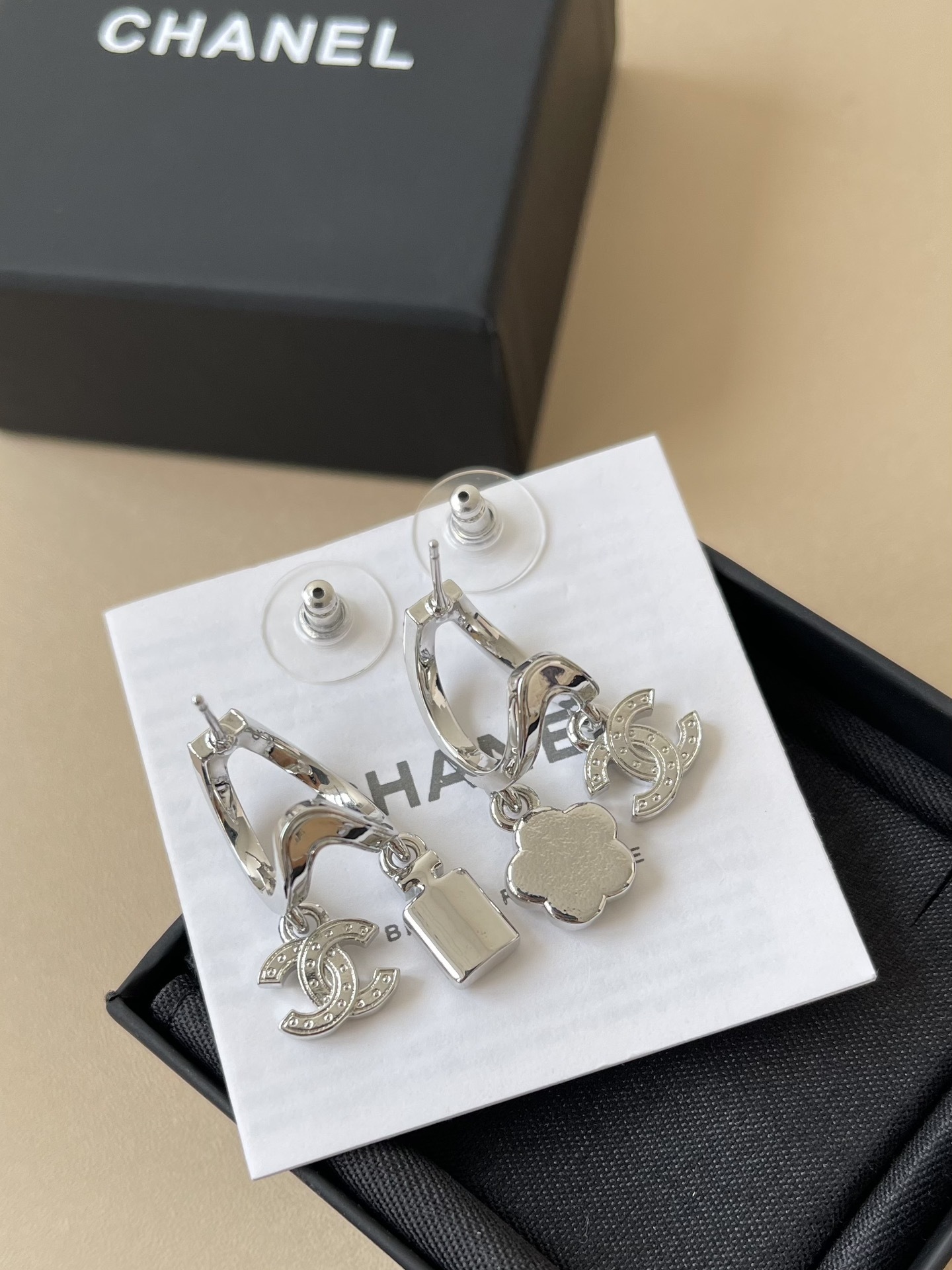 Chanel CC Logo Pendant Earrings - Silver Metal & Diamantés