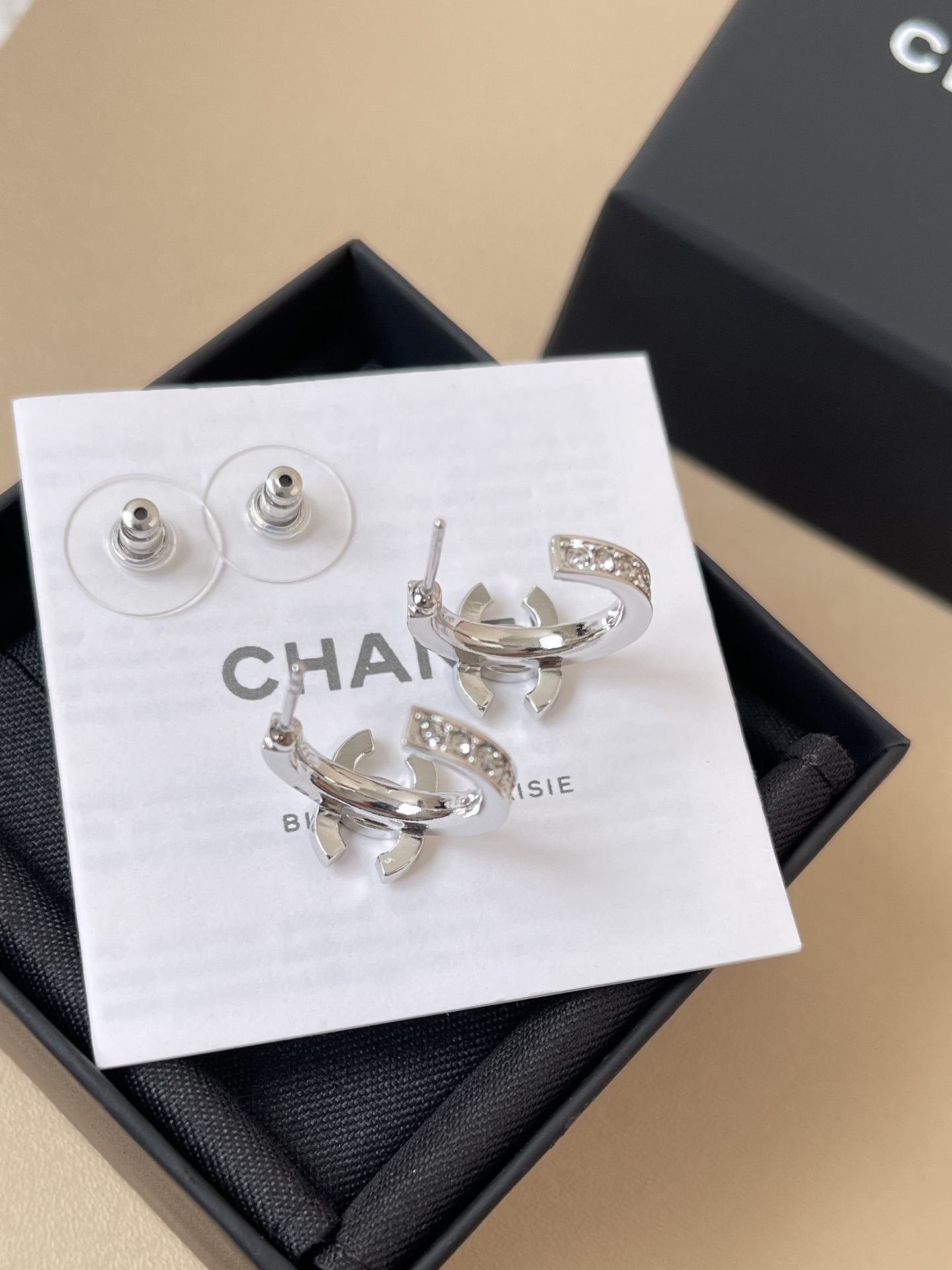 Luxury Silver CC Crystal Hoop Earrings - Elegant Designer Jewelry