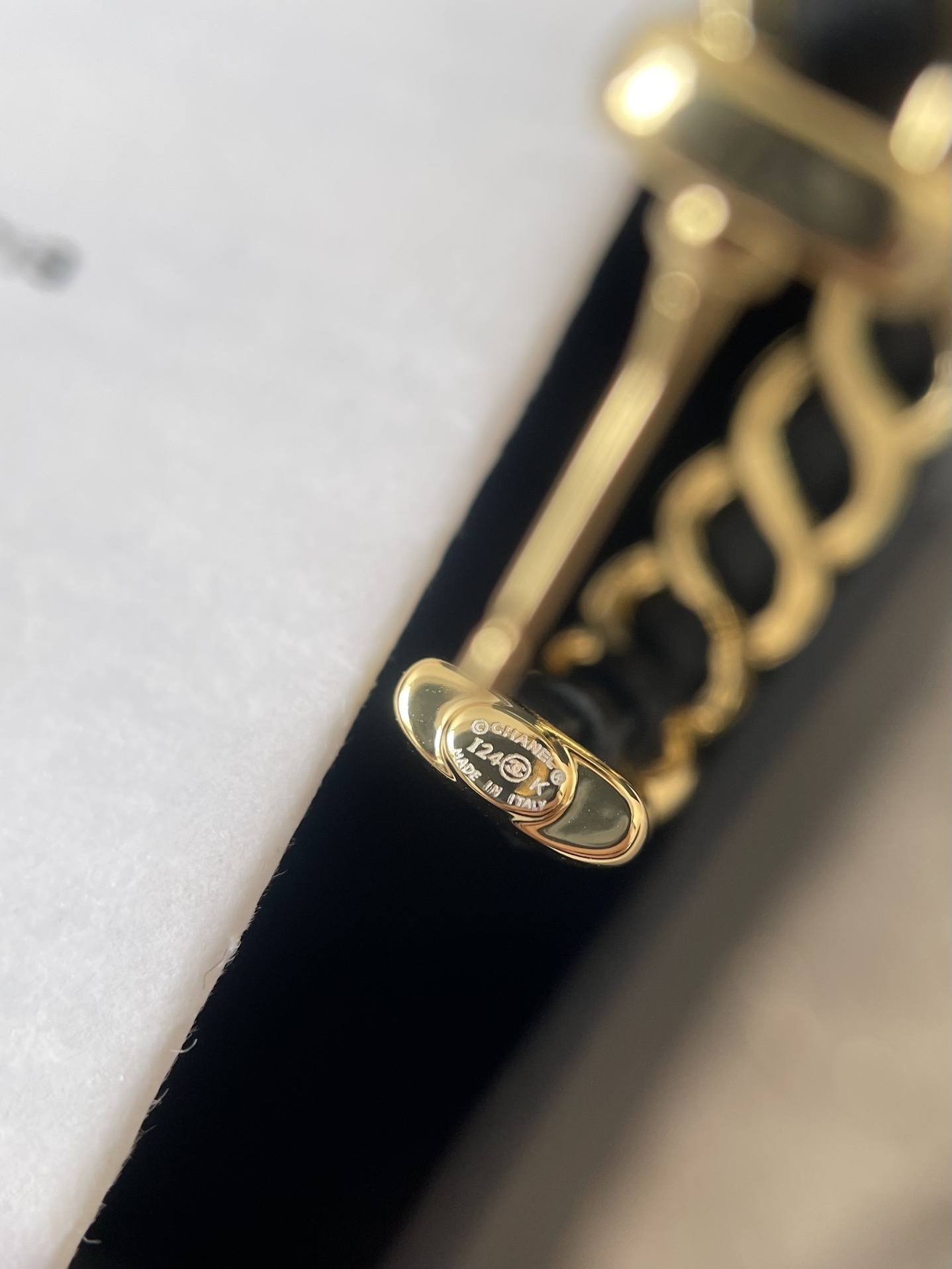 Luxury CC Logo Gold Hoop Earrings with Black Leather Intertwined