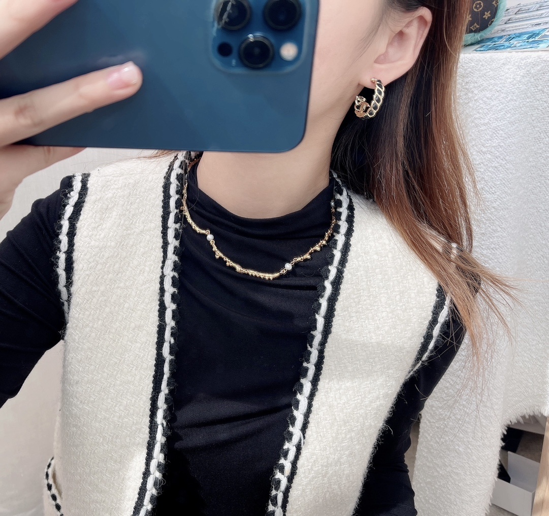 Chanel Gold-Tone & Black Leather Interwoven CC Logo Hoop Earrings